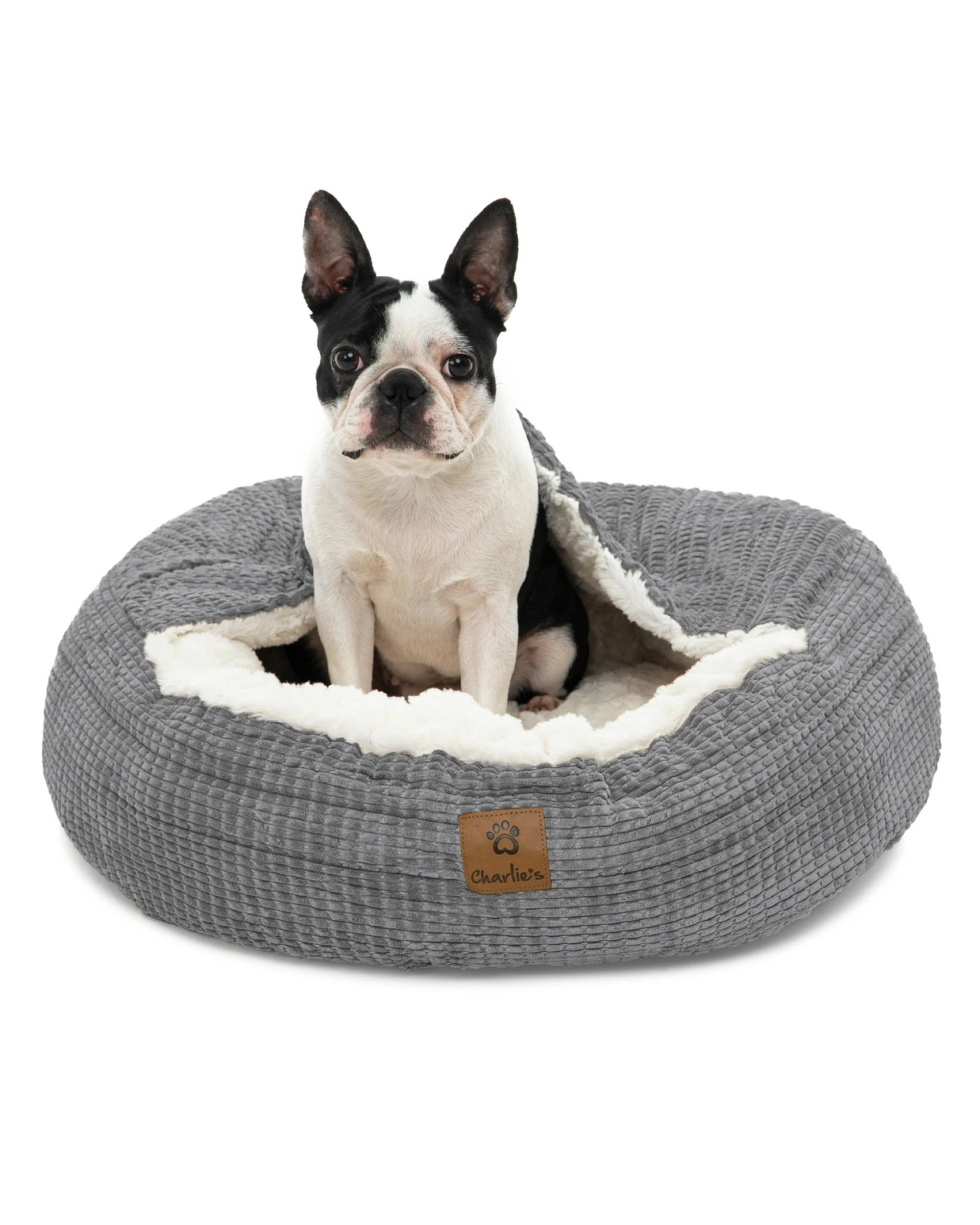 1 Charlie's Snookie Hooded Calming Dog Bed Extra Large - Grey, 1 of 9