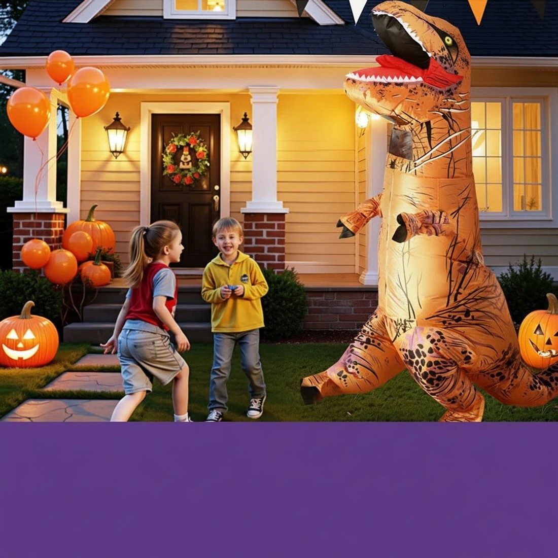 2 Inflatable Dinosaur Costume T-Rex Adult Suit Blow Up Party Fancy Dress Halloween - Brown, 2 of 4