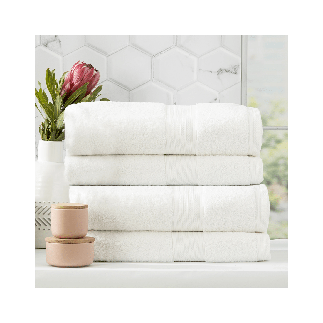 1 4pc Renee Taylor Stella Bath Towel Soft 140cm Bamboo Cotton 650 Gsm
 - White, 1 of 3