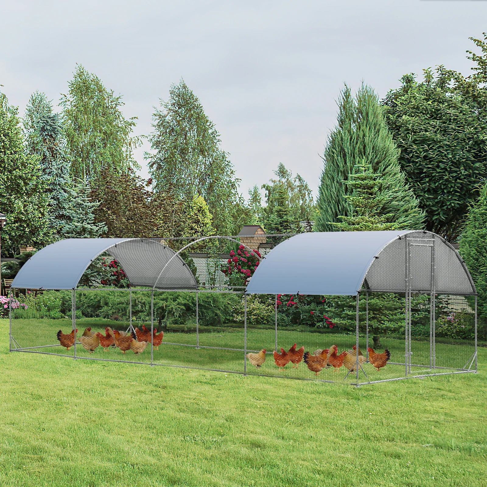2 Costway Large Metal Chicken Coop Galvanized Walk in Poultry Cage 7.6x2.8x1.95M, 2 of 3