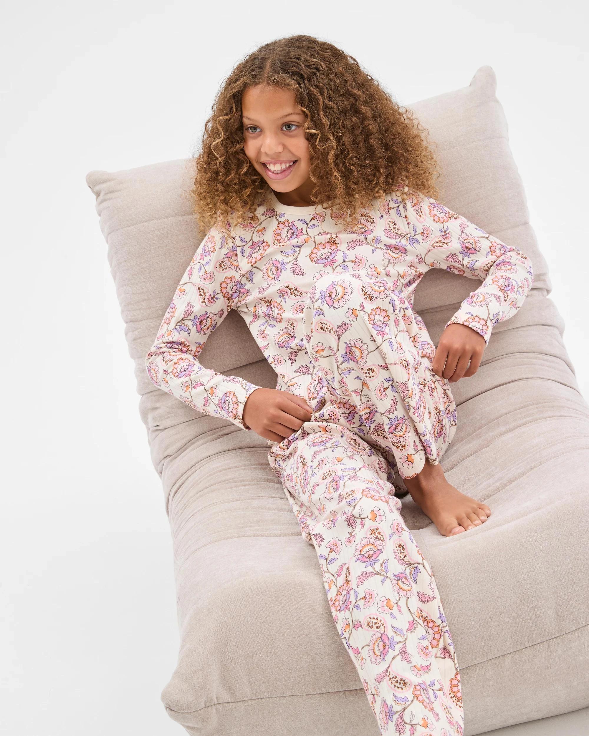 2 Target Kids Australian Cotton Older Girls Rib Pyjama Set FLORAL, 2 of 7