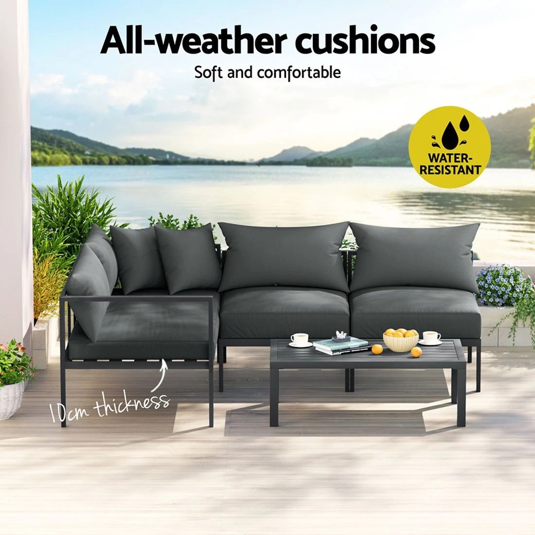 5 Gardeon 4 Seater Outdoor Sofa Set Aluminium Patio Furniture Setting 4PC - Charcoal, 5 of 6