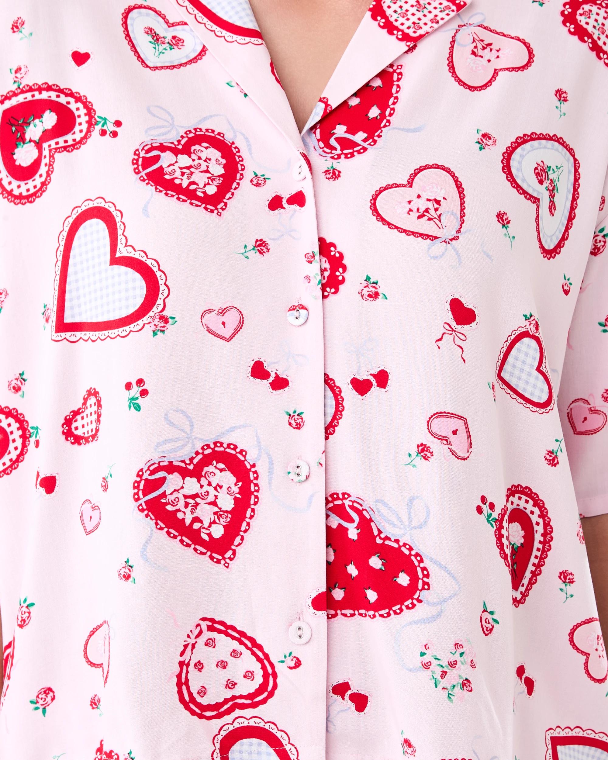 6 Viscose Woven Short Sleeve and Shorts Pyjama Set Val Heart, 6 of 8