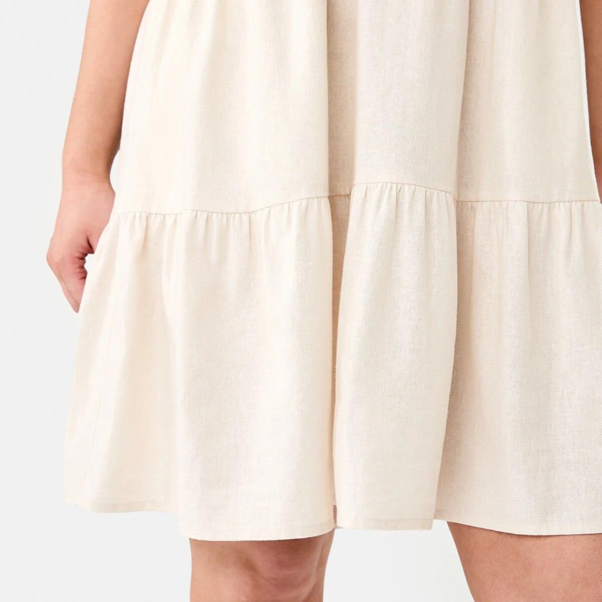 9 Short Sleeve Linen Blend Tiered Mini Dress NATURAL BEIGE, 9 of 10