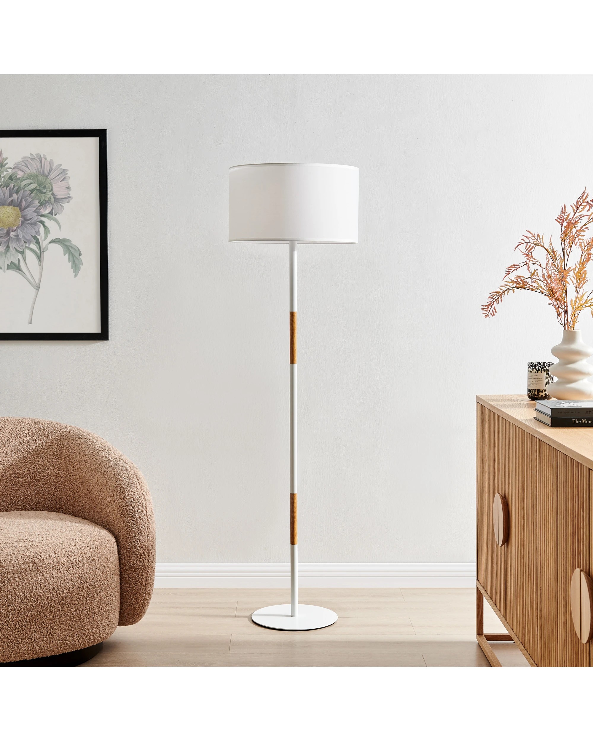 1 Sherwood Maddison Wood Accent Floor Lamp - White, 1 of 7