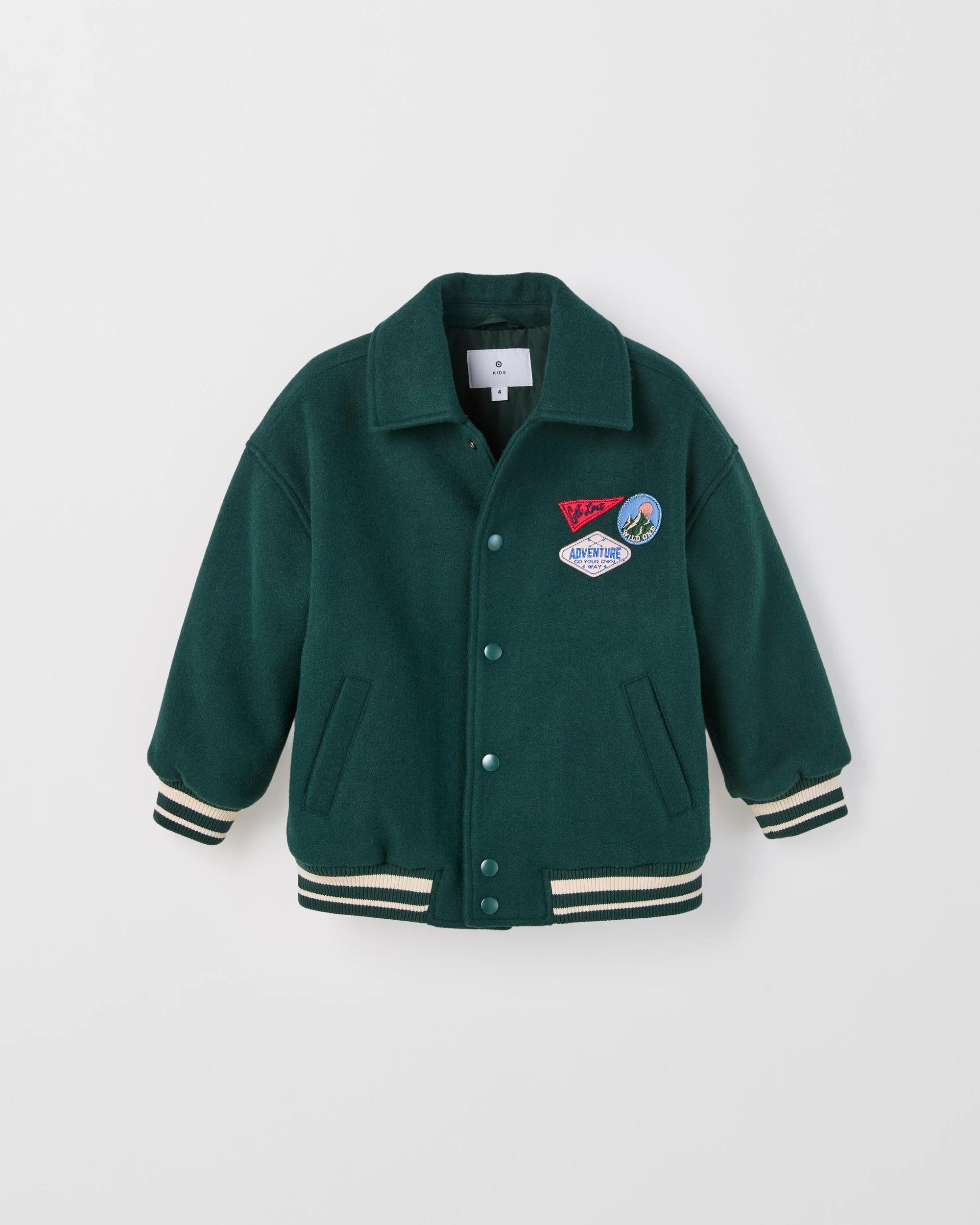 6 Target Kids Long Sleeve Varsity Bomber Jacket GREEN, 6 of 8