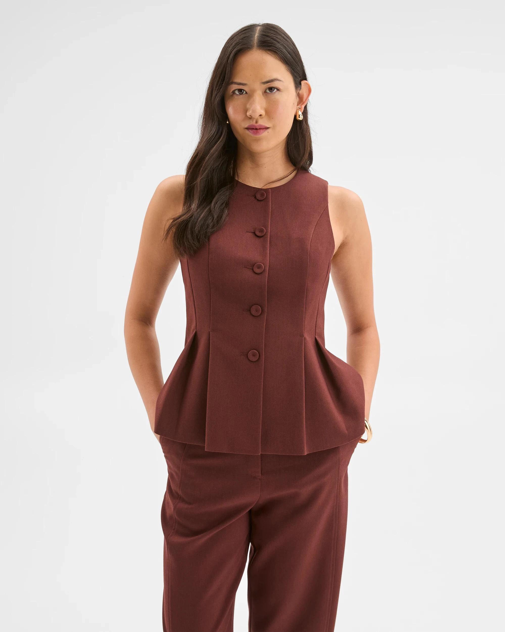 2 Preview Sleeveless Peplum Vest RUM RAISIN, 2 of 8