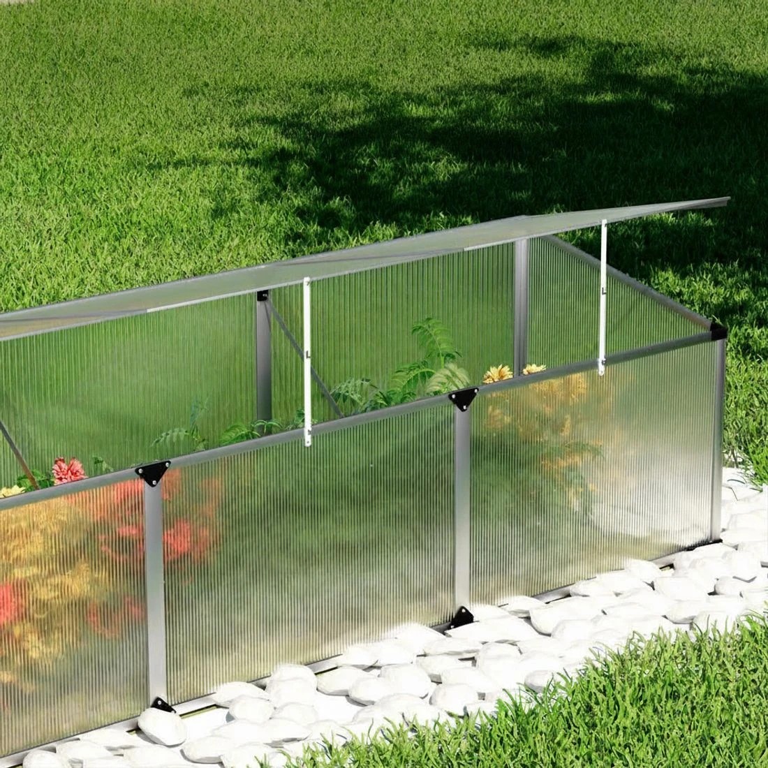 4 Green Fingers Greenhouse Cold Frame Plant Grow Aluminium Polycarbonate Green House - Silver, 4 of 6