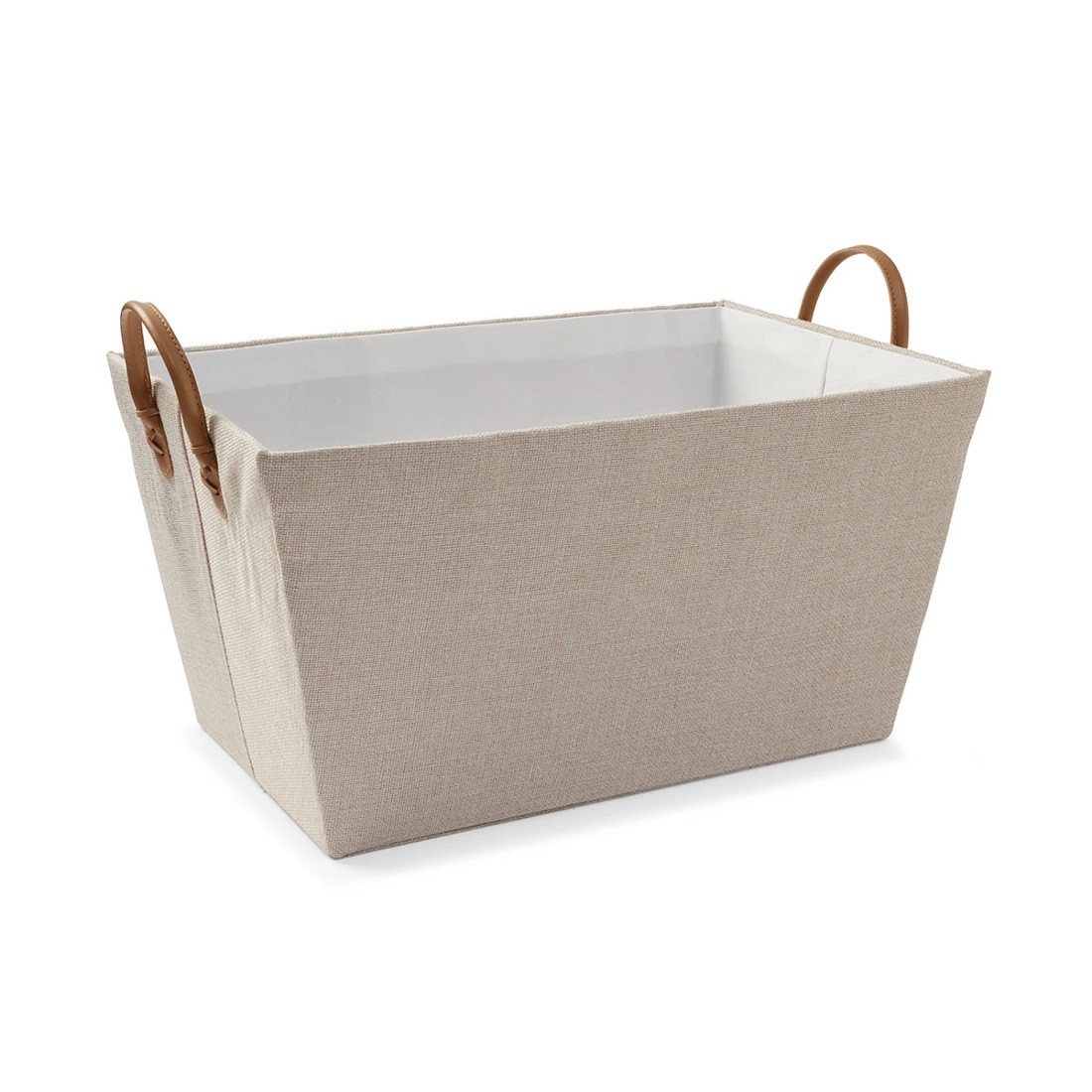 4 Linen Look Tapered Rectangle Basket - White and Beige, 4 of 8