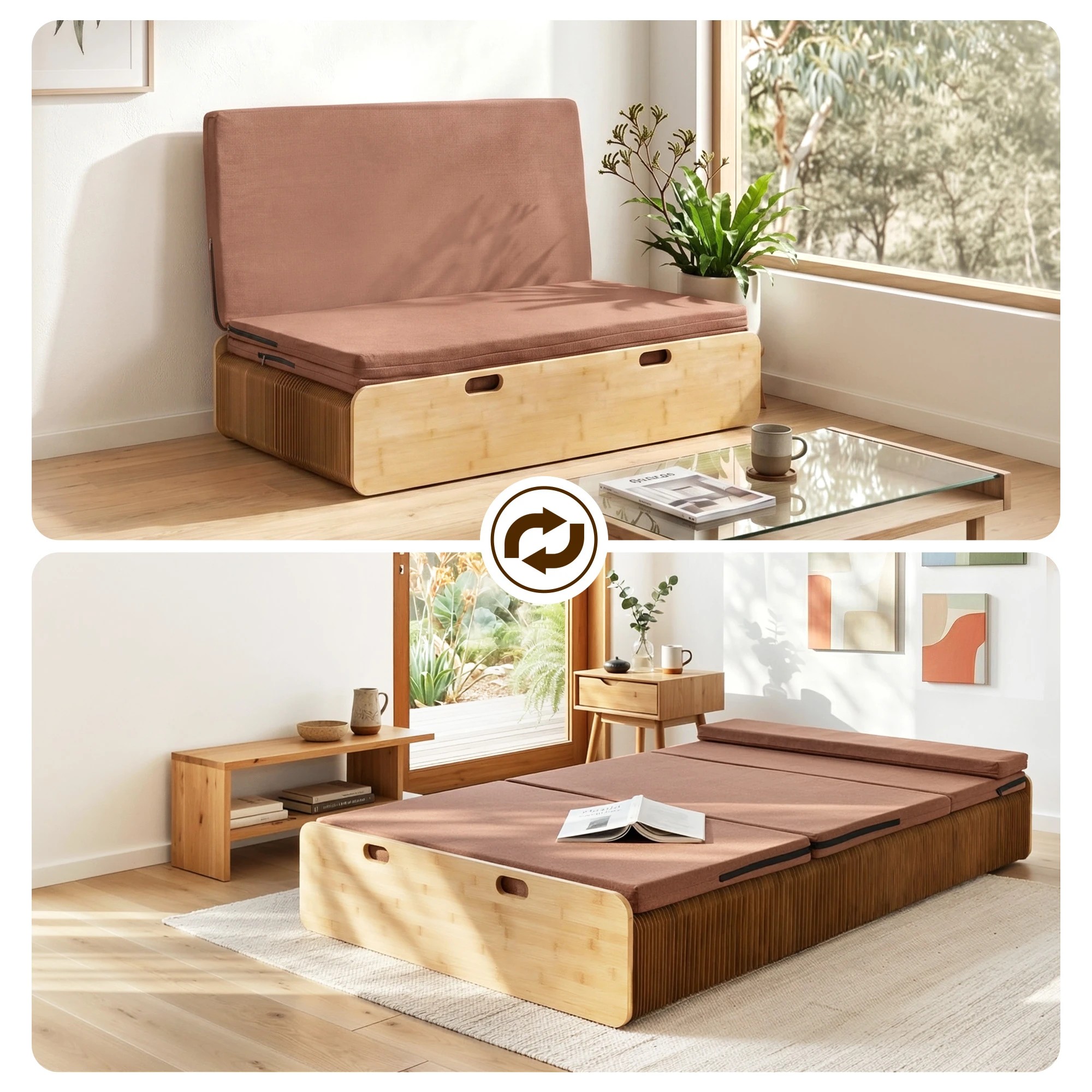 4 Artiss Folding Kraft Paper Bed Frame with Mattress and Pillow 300kg Capacity - Brown, 4 of 10