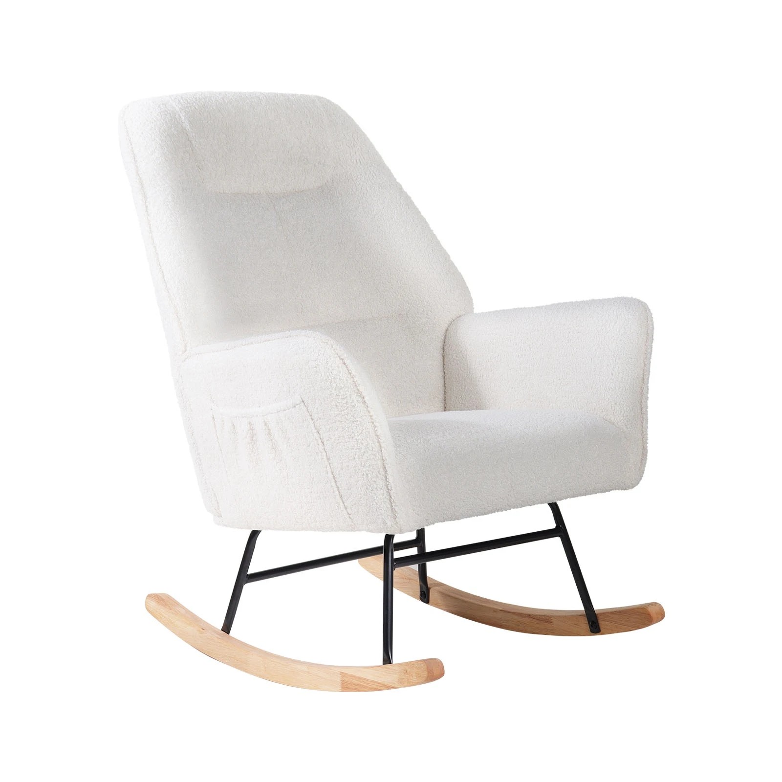 1 Oikiture Rocking Chair Nursing Armchair Sherpa Accent Chairs Upholstered - White, 1 of 10