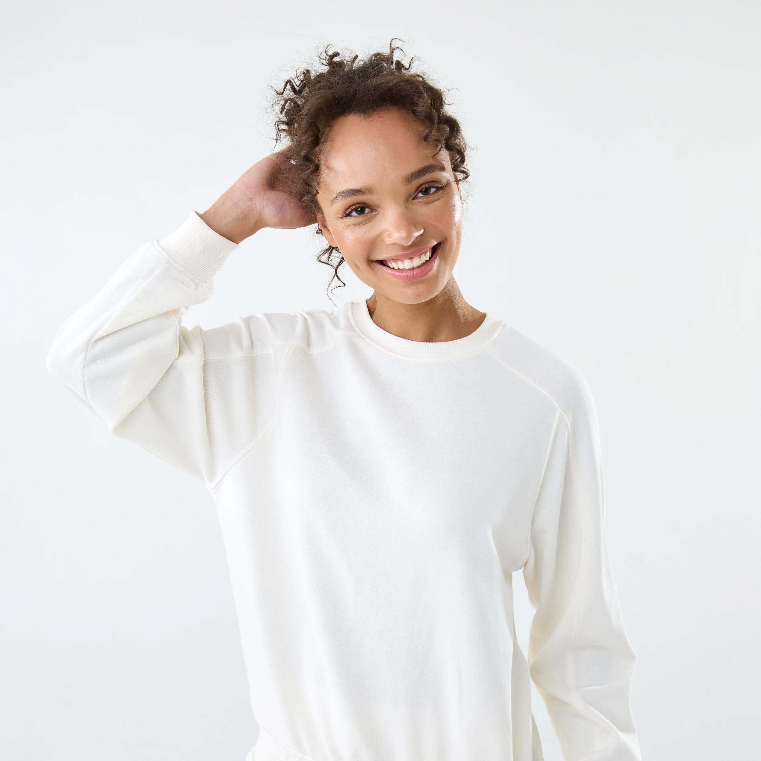 5 Active Womens Terry Sweater EGRET WHITE, 5 of 6