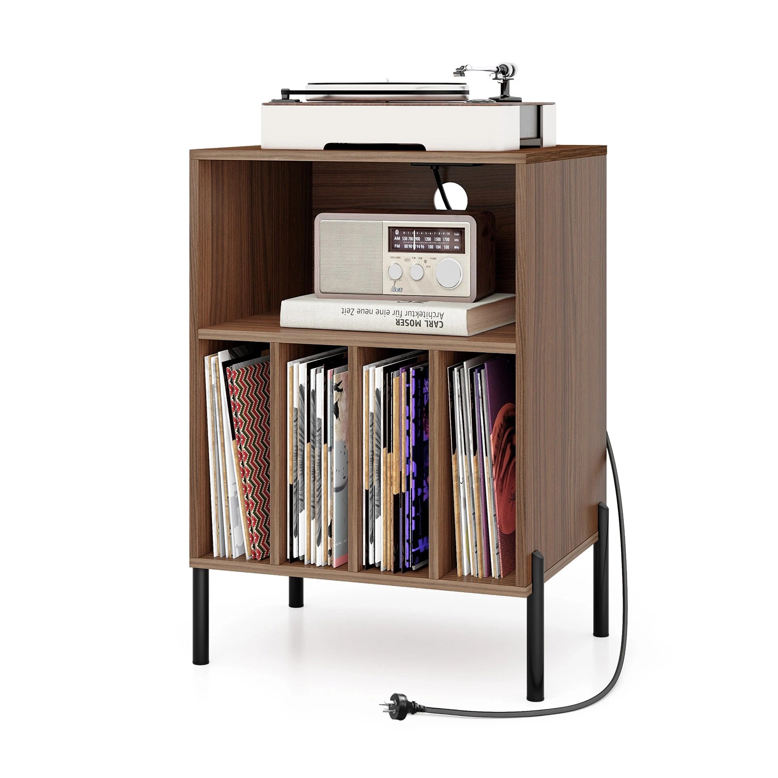 4 Costway Record Player Stand Turntable Stand w/Charging Station & USB Port - Brown, 4 of 4