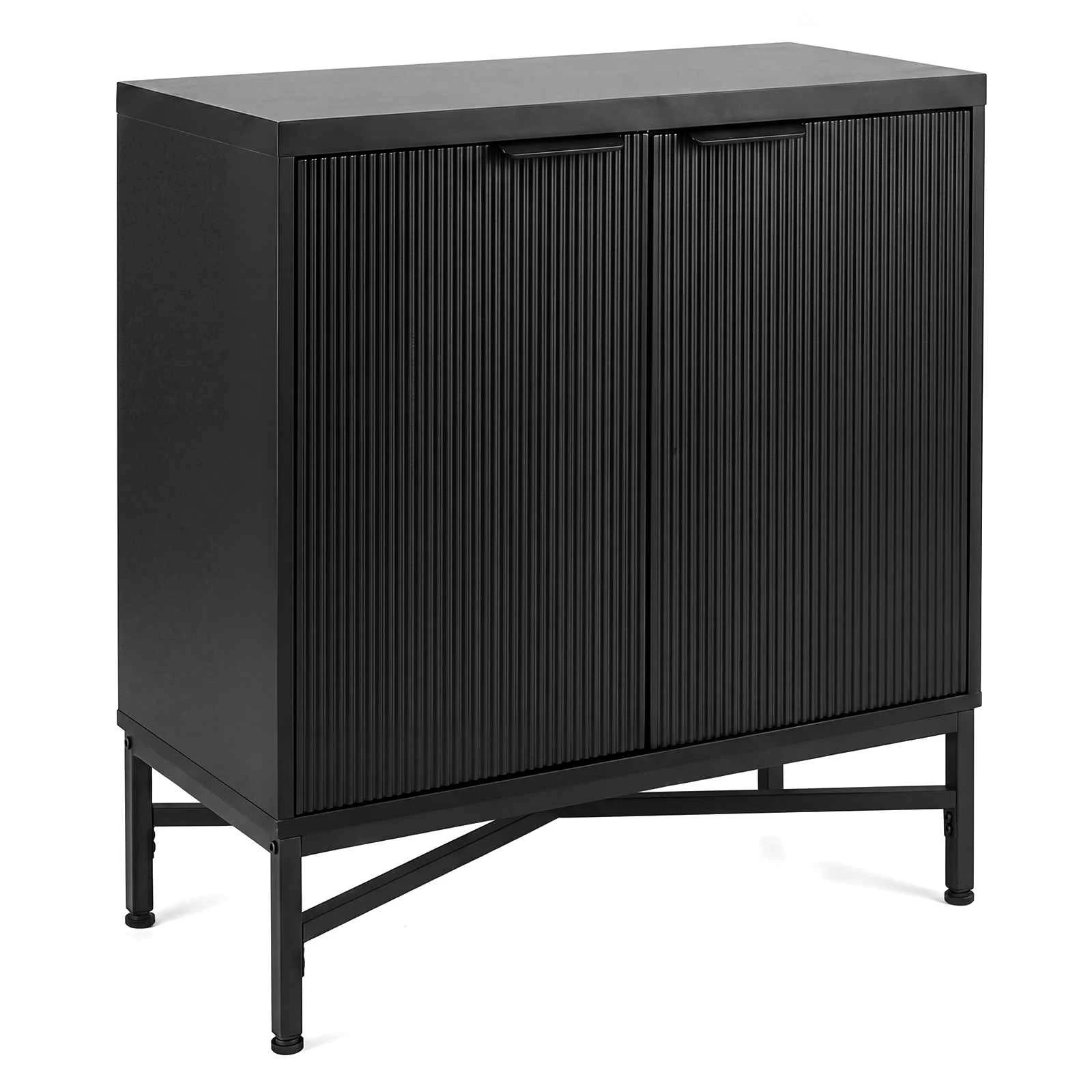 1 Costway Fluted Sideboard Buffet Cabinet 2 Doors Adjustable Shelf Console Table - Black, 1 of 4