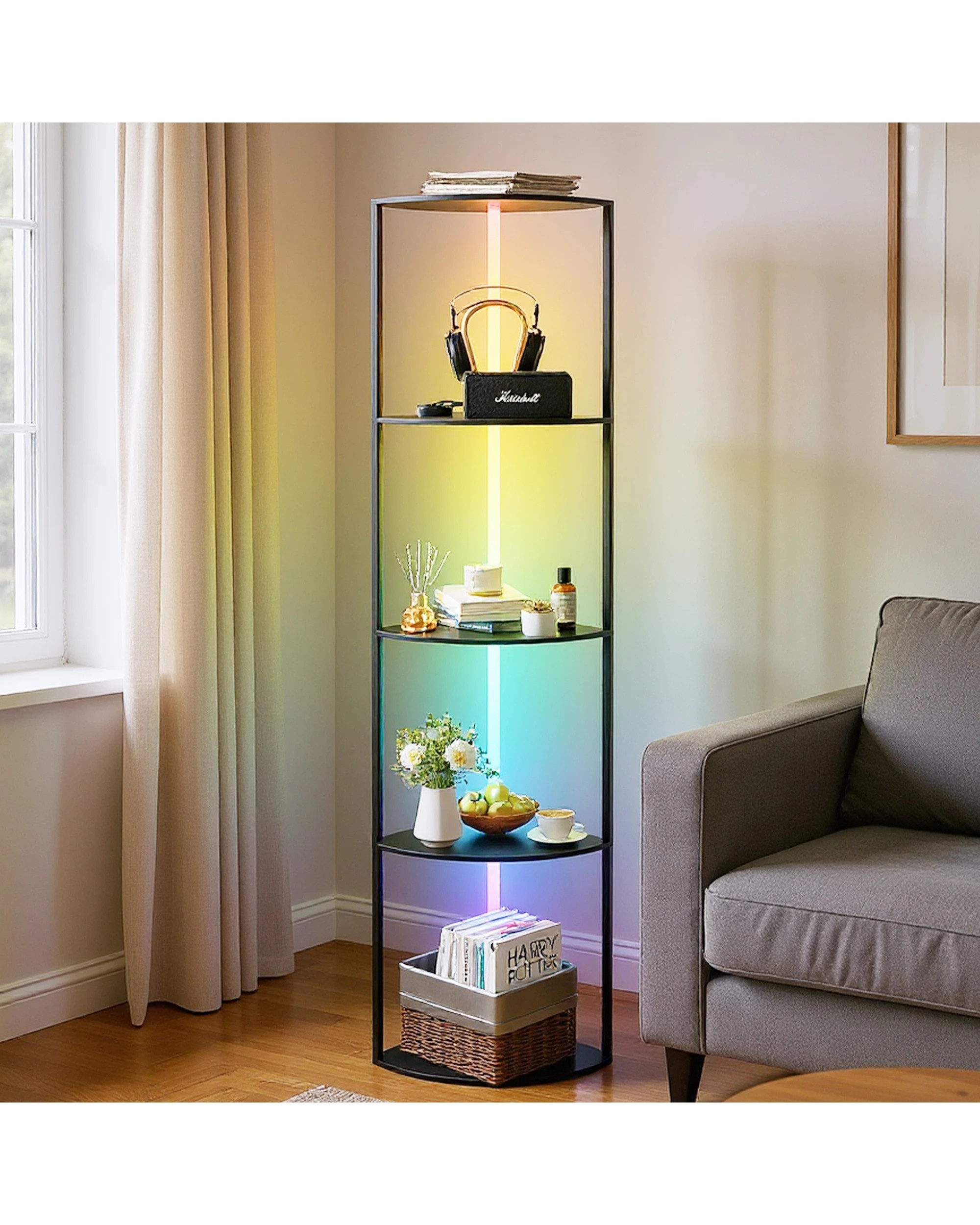 3 Advwin 5 Tier LED Corner Bookshelf 162.5 cm Standing Storage Display Shelf - Black, 3 of 10