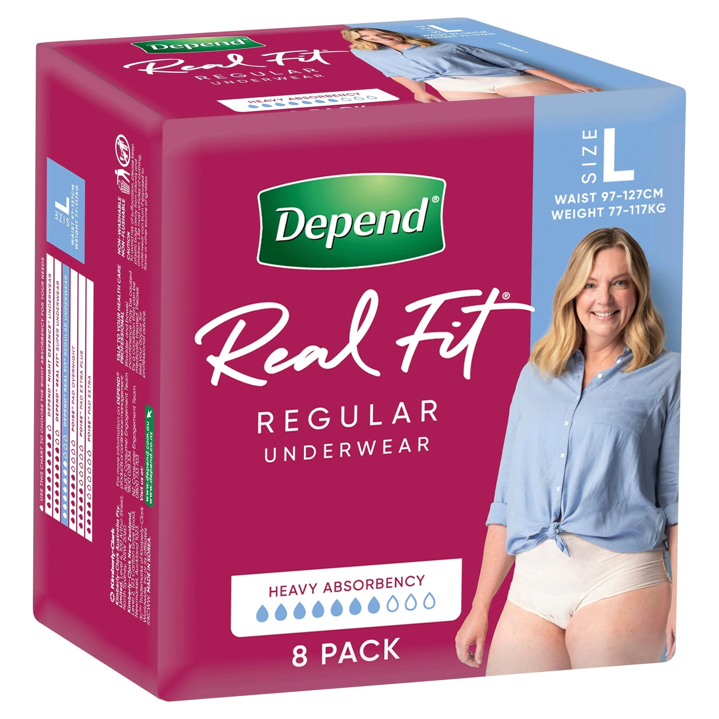 1 Depend Women Real Fit Underwear Regular Large 8 Pack, 1 of 3