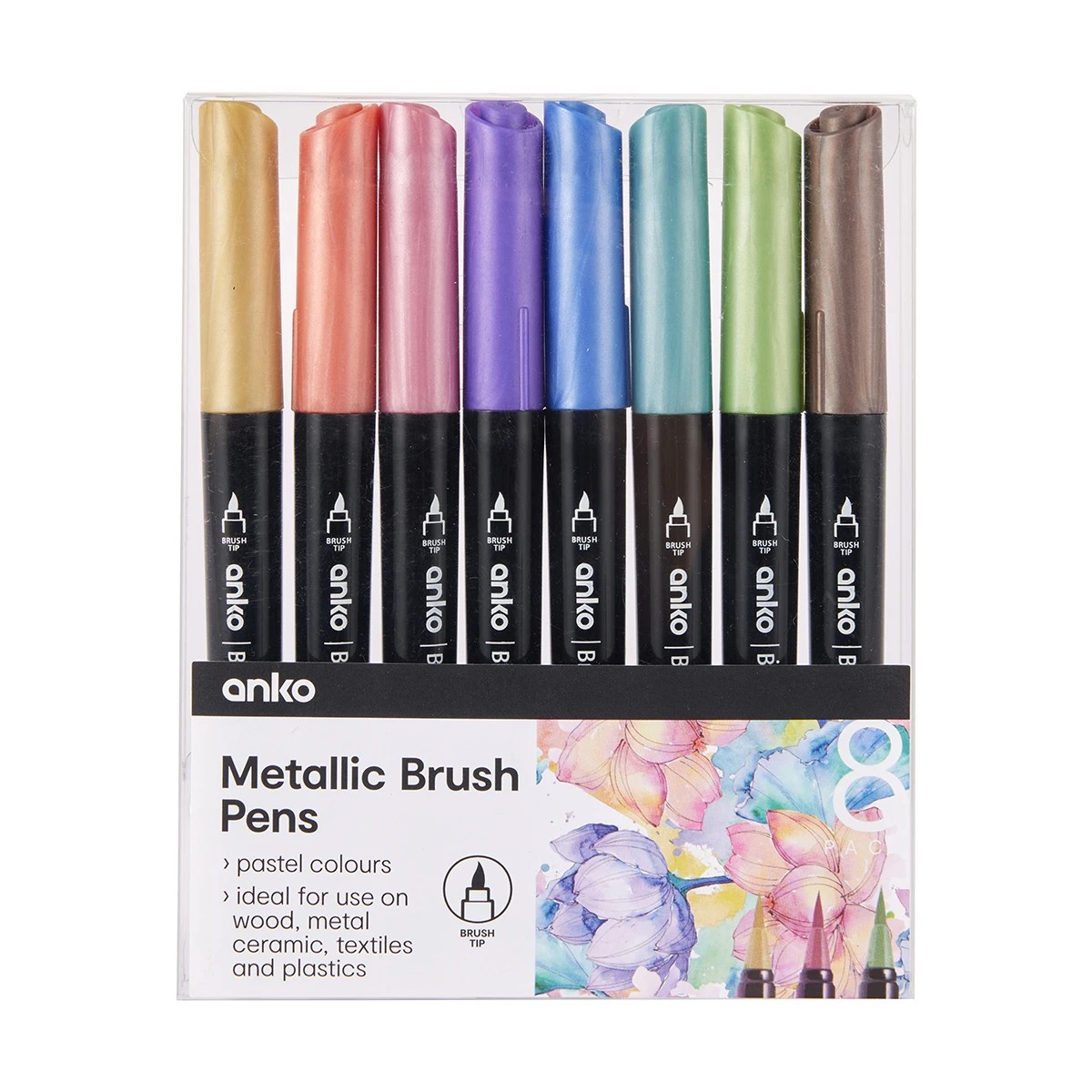 1 8 Pack Metallic Brush Pens - Pastel, 1 of 4