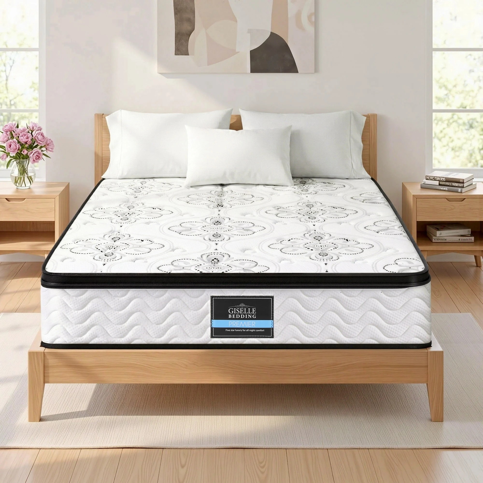 8 Giselle Bedding Mattress 30cm Pocket Spring Euro Top Medium Firm - Double Bed - White, 8 of 8
