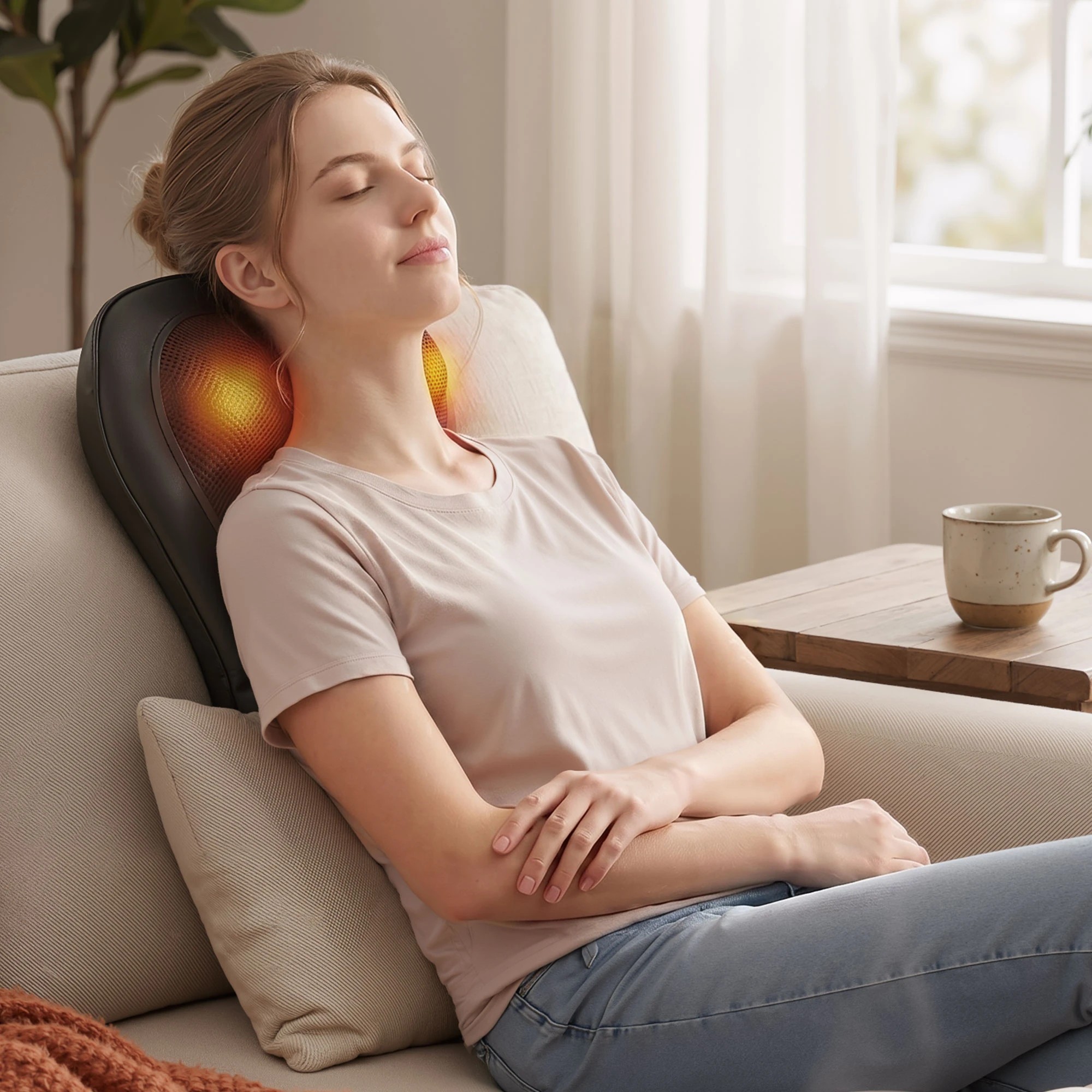 4 Livemor Neck & Back Massager Pillow with Heat, Ergonomic Backrest & Traction for Pain Relief - Black, 4 of 9