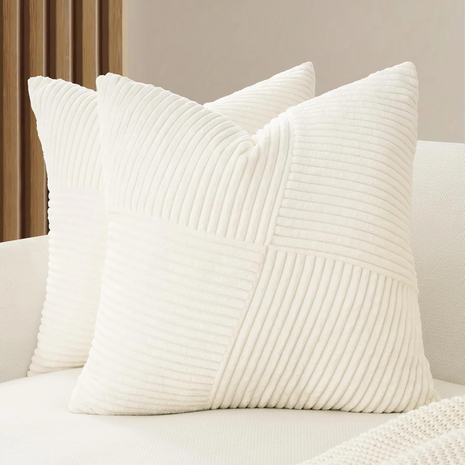 1 Gioia Casa 2-Pack Corduroy Windmill Inspired Cushion Covers 45x45cm - Snow, 1 of 2