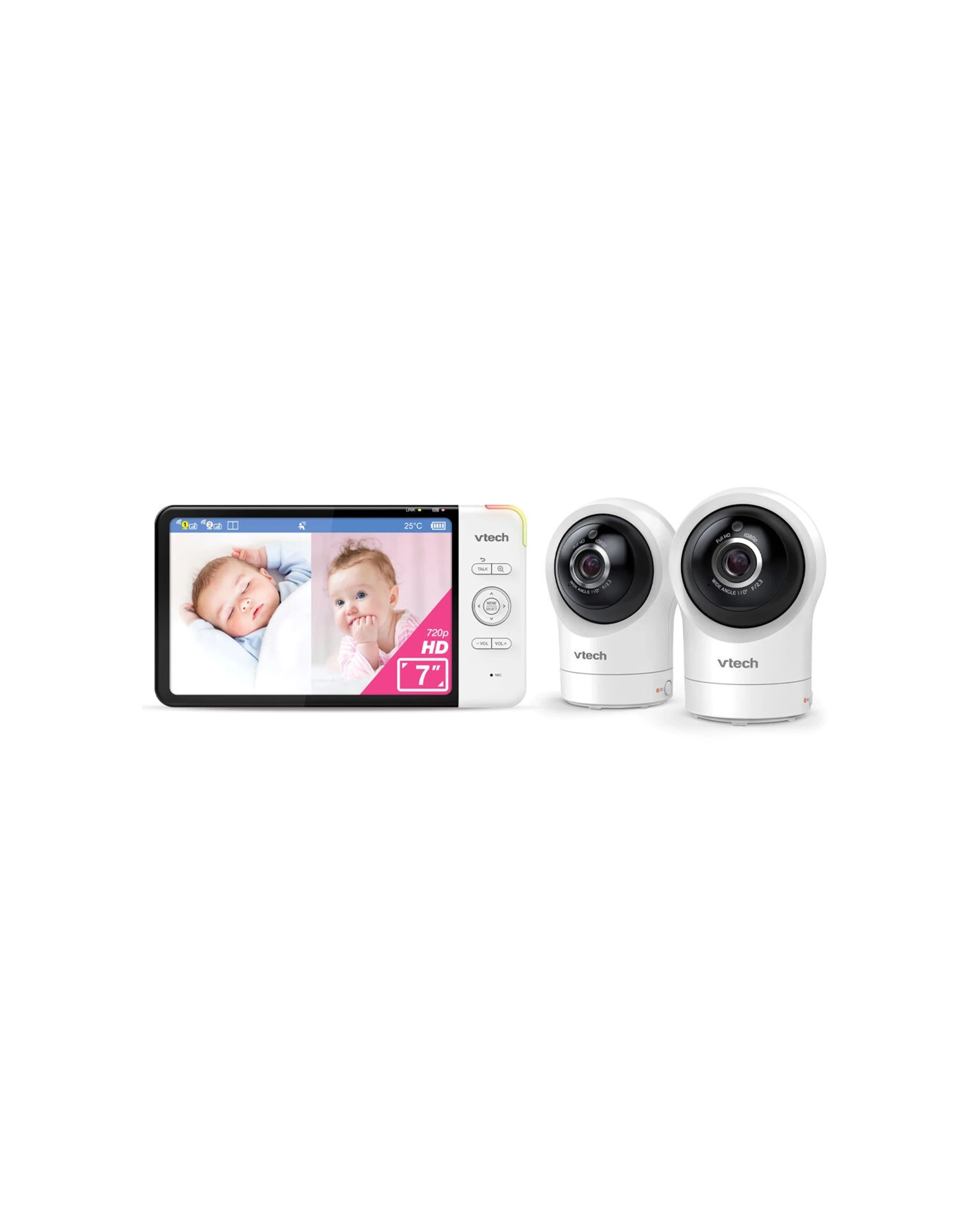 1 Vtech 2 Camera 7 Inch Hd Pan And Tilt Video Baby Monitor With Remote Access 720p - White, 1 of 3