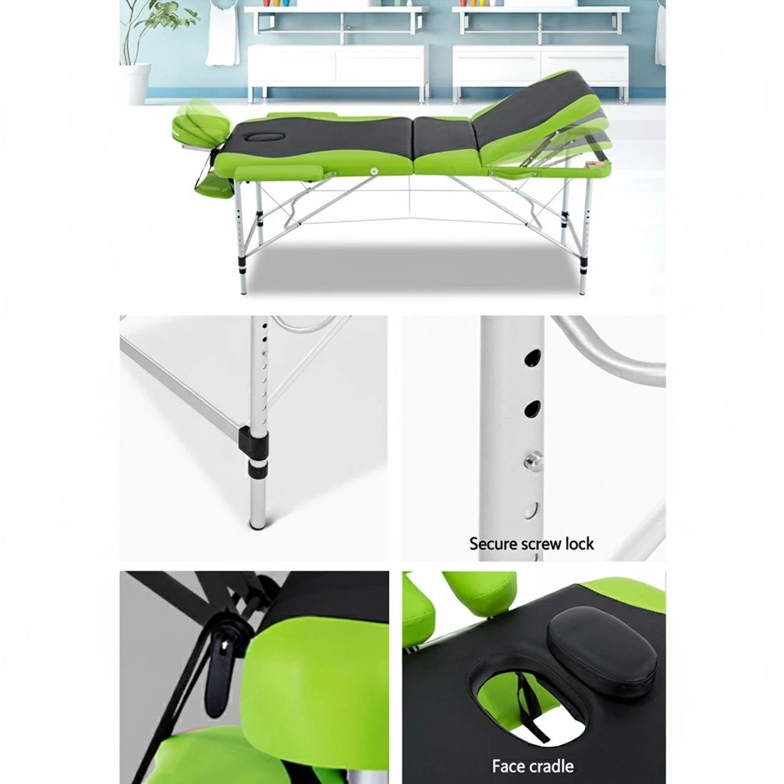 5 Zenses Massage Table 75cm Portable 3 Fold Aluminium Beauty Bed Green - Multi, 5 of 8