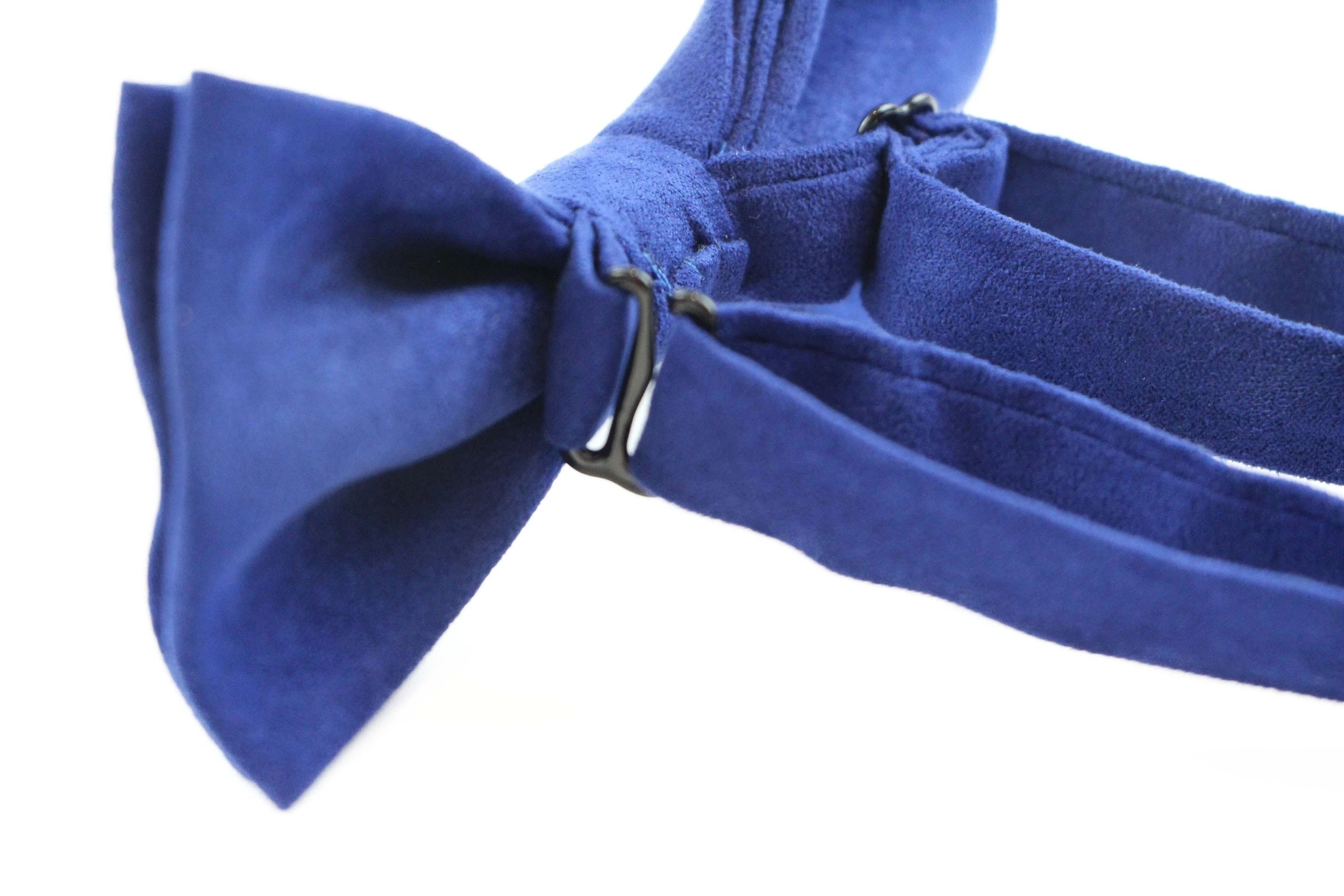 2 Zasel Mens Royal Blue Velvet Plain Colour Bow Tie - Blue, 2 of 4