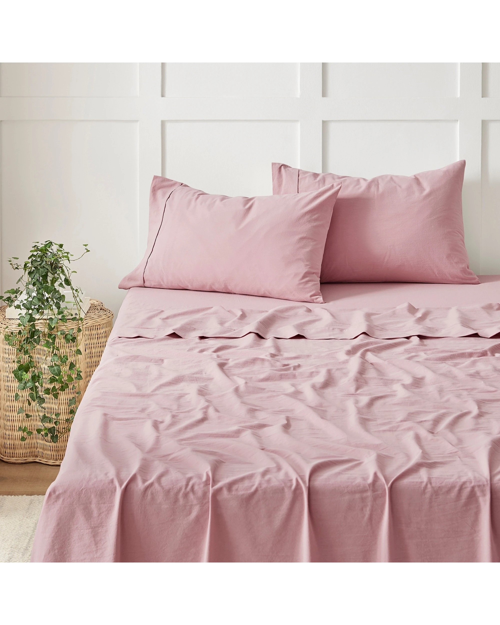 9 Dreamaker Bonnie Washed Cotton Sheet Set - Double Bed - Pink Pearl, 9 of 9