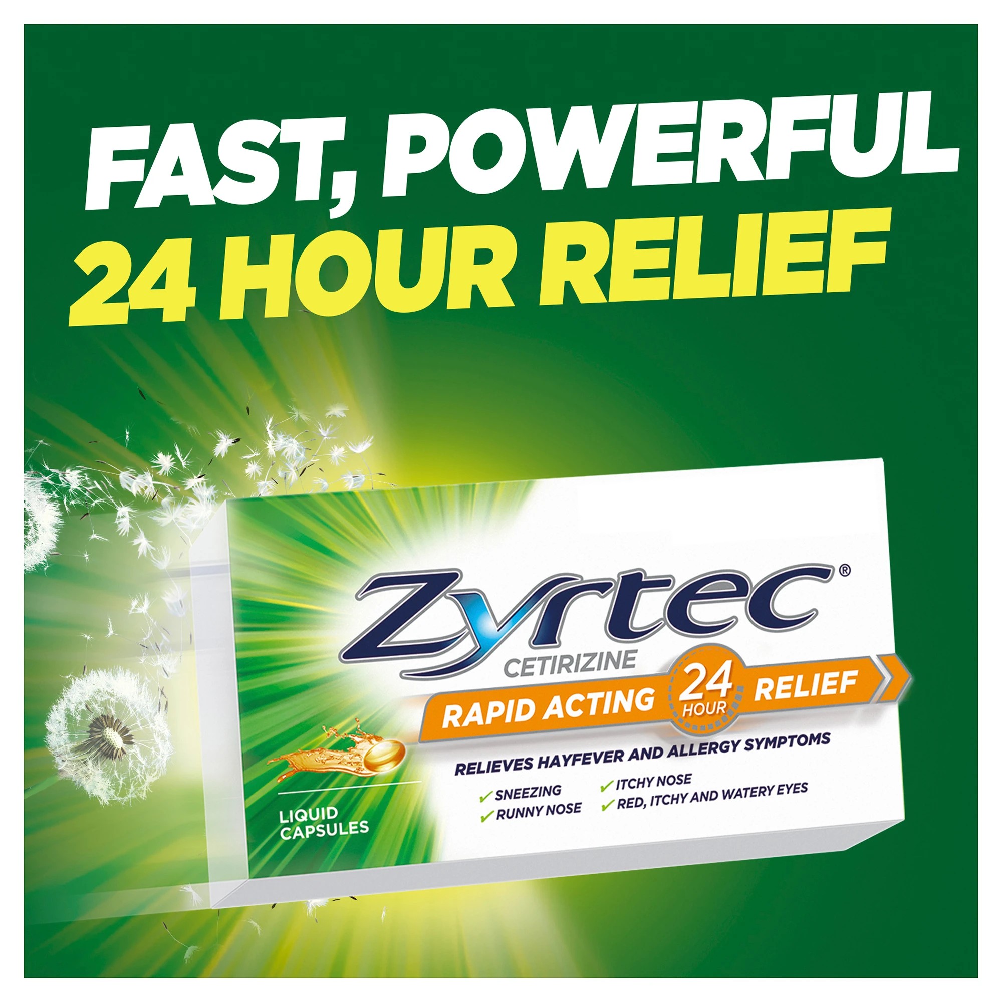 9 10 Pack Zyrtec Rapid Acting Hayfever Allergy Relief Antihistamine Liquid Capsules, 9 of 10