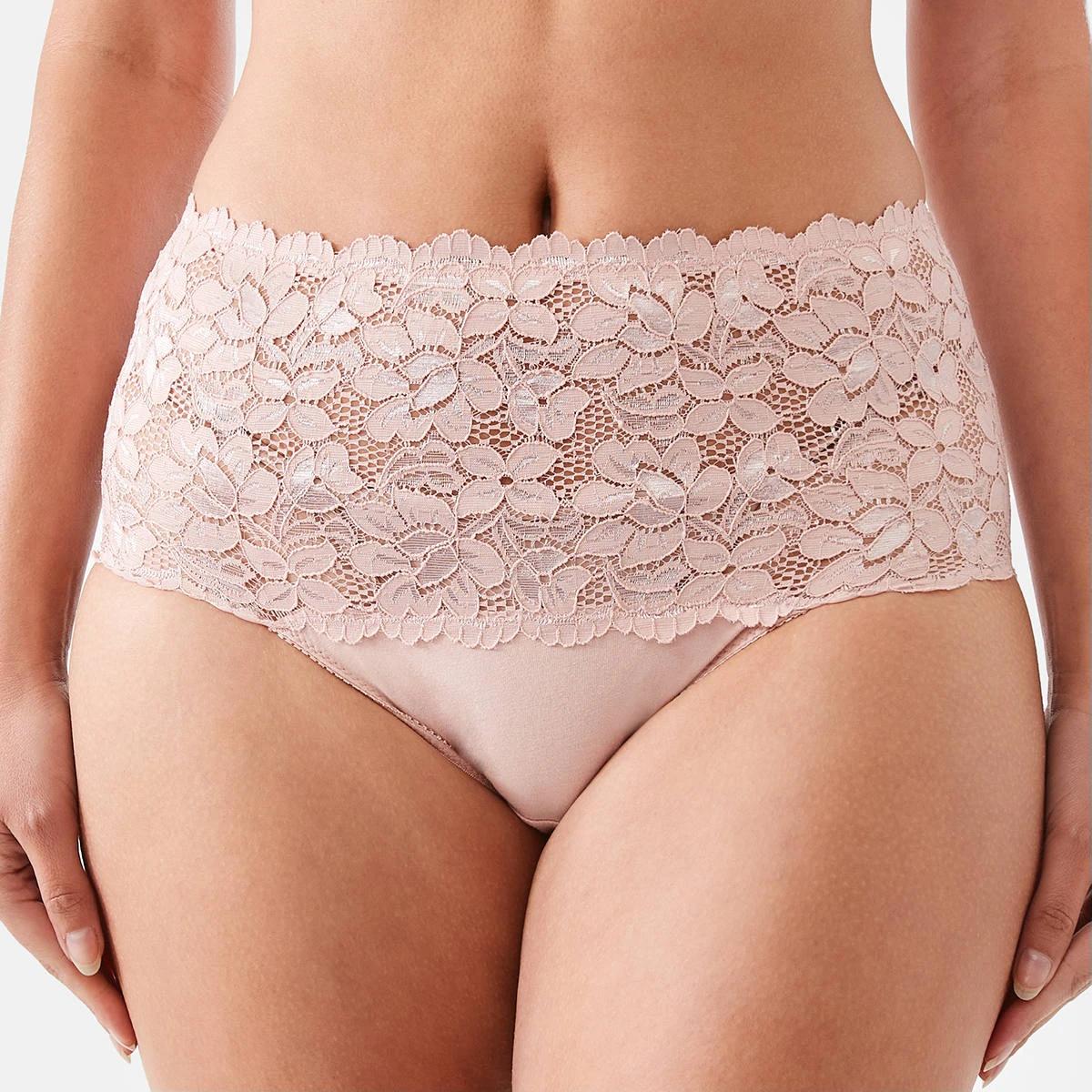 5 3 Pack Lace Front Full Briefs BLACK, WHITE, OYSTER PINK, 5 of 9