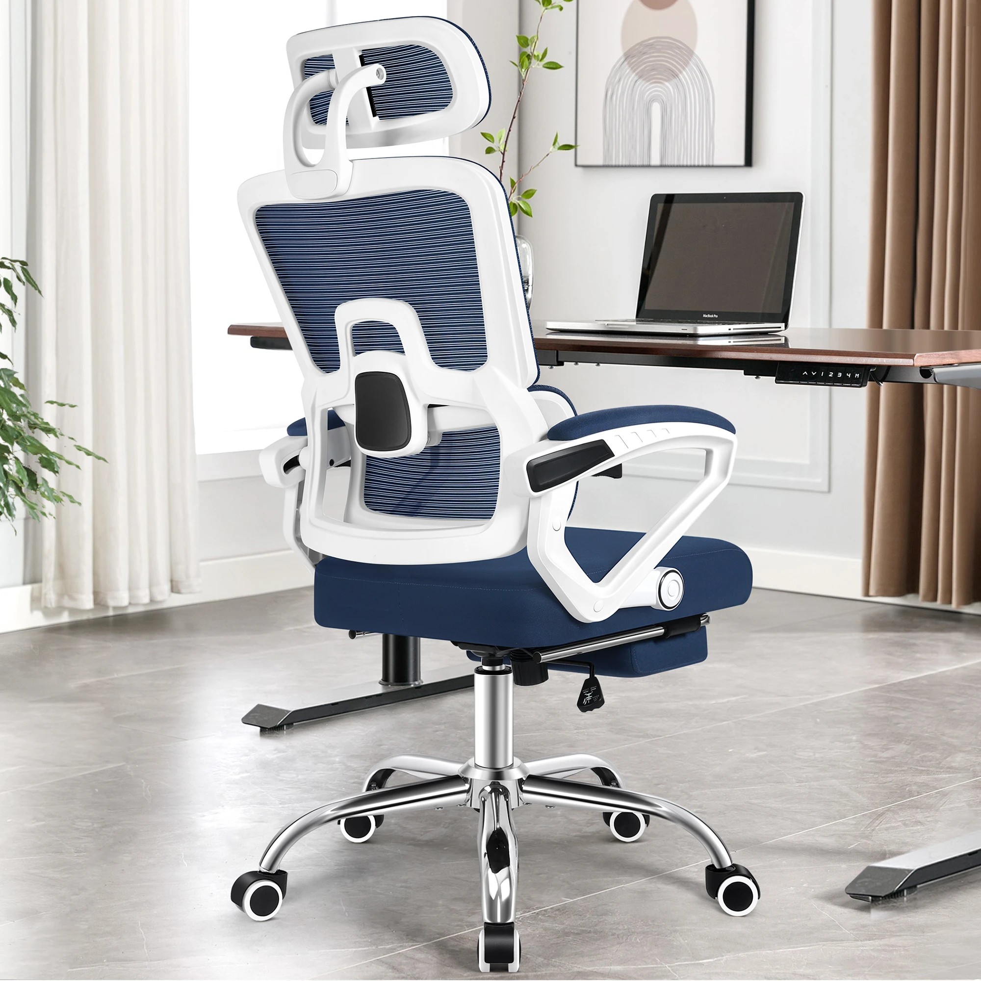 3 Alfordson Mesh Office Chair Racing Ergonomic Executive Computer Recliner Work - White Blue, 3 of 10