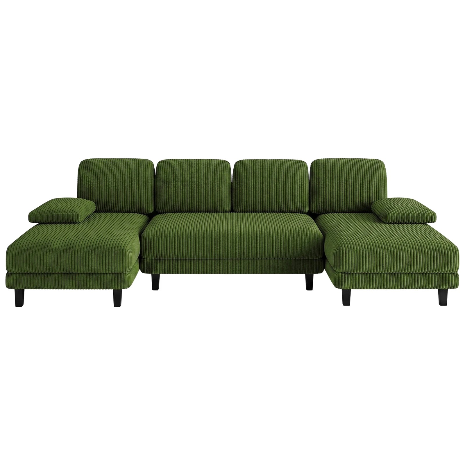 6 Advwin Sectiona Sofa 4-Seater Corduroy Fabric U Shape Couch 280cm - Green, 6 of 6