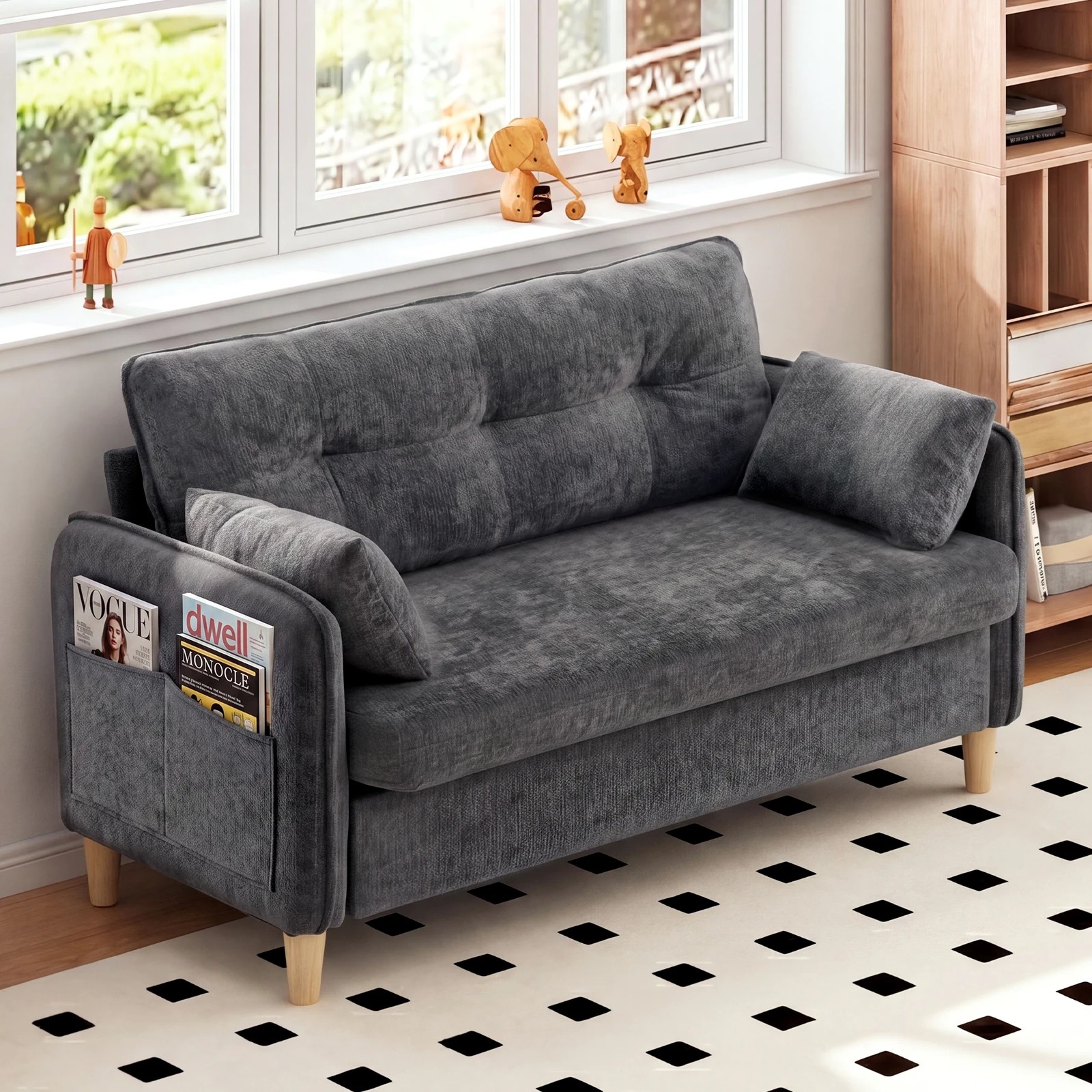 6 Advwin Loveseat Sofa 127cm 2-Seater Chenille Fabric Button Tufted Upholstered Small Couch - Grey, 6 of 8
