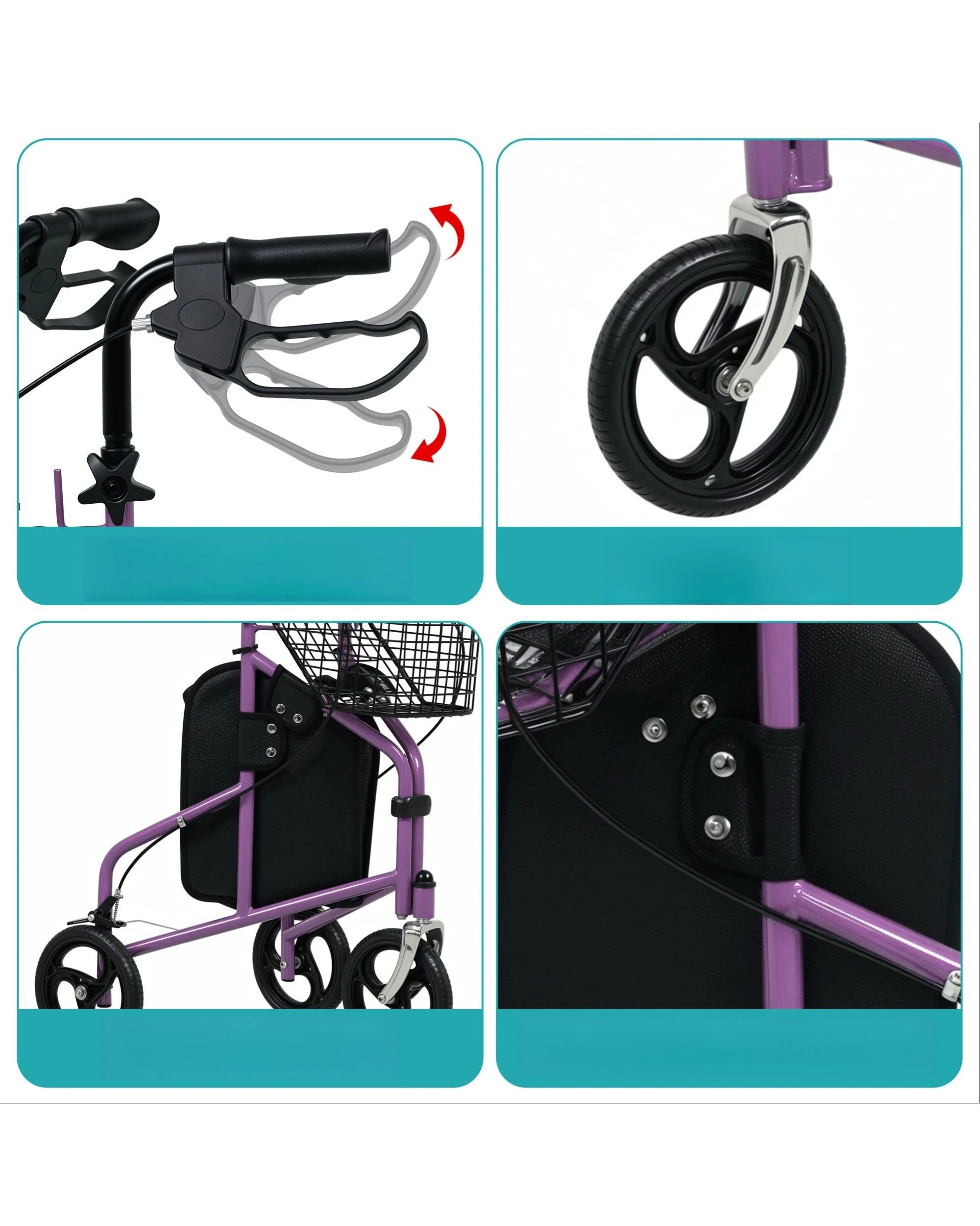 5 Advwin Rollator Walker 3 Wheel Mobility Aid - Purple, 5 of 8