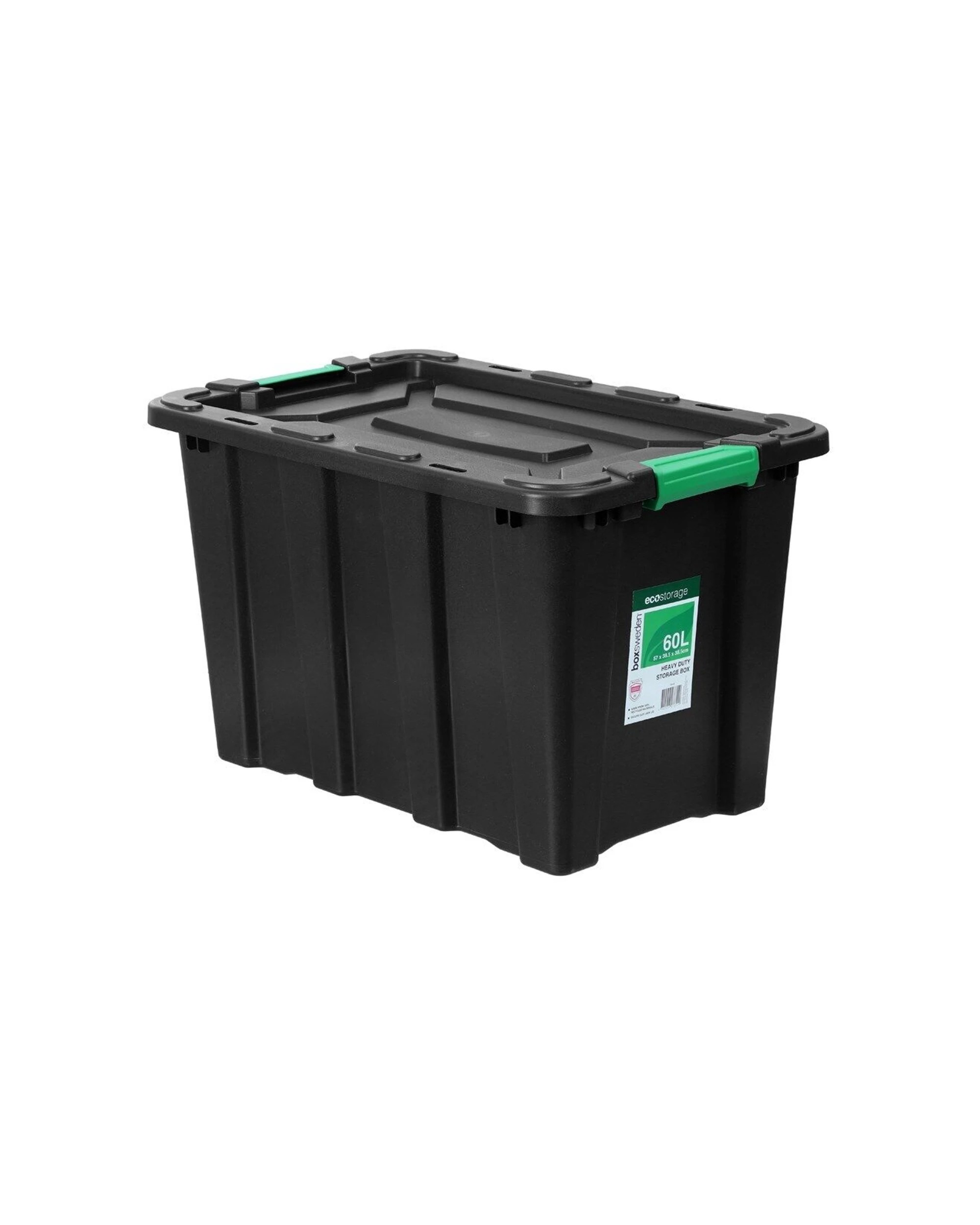 2 Boxsweden 2PK 60 Litre Eco Recycled Storage Tub Heavy Duty Clip Locks Assorted - Black, 2 of 4