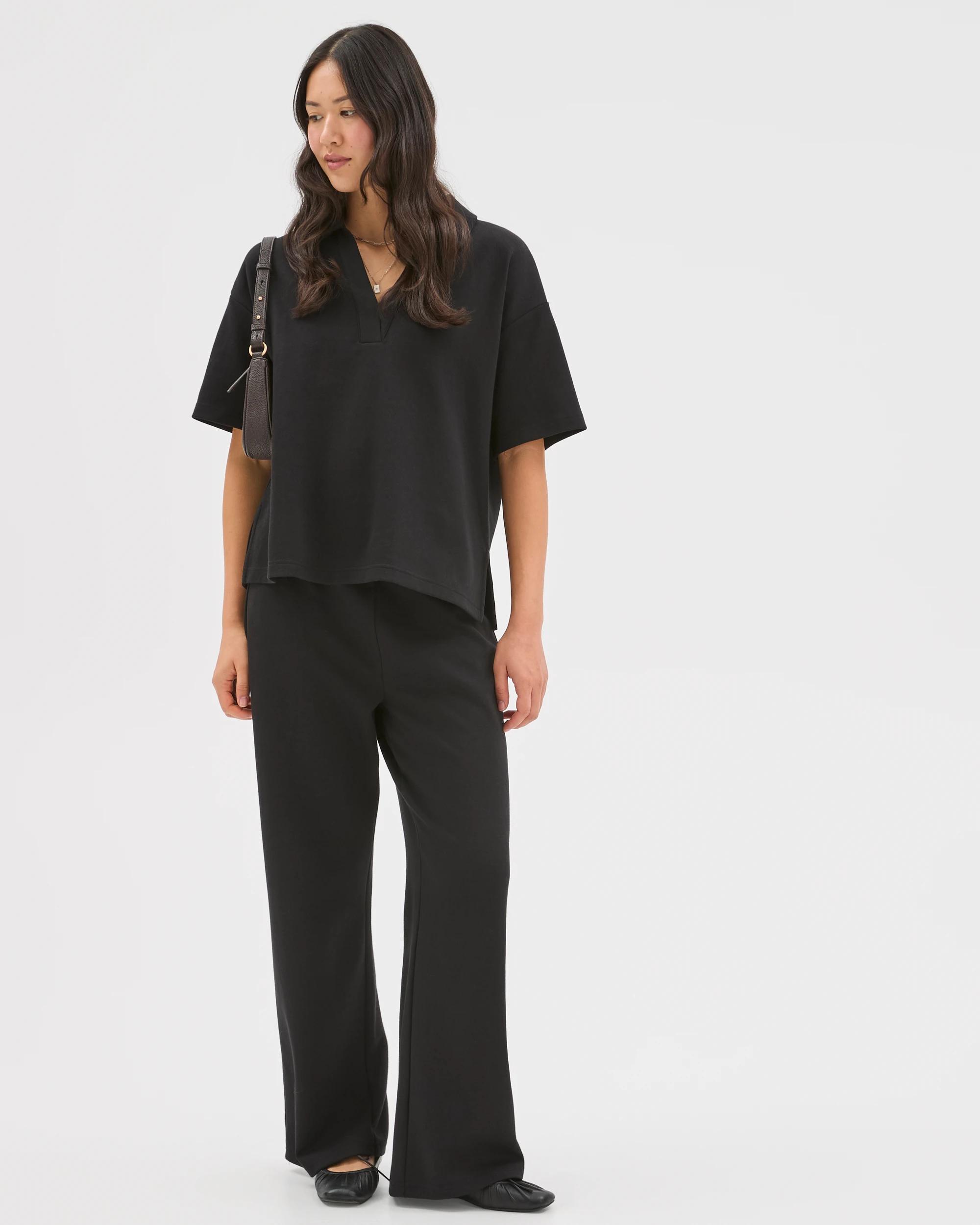 1 Target Woman Australian Cotton Blend Interlock Polo Neck T-Shirt BLACK, 1 of 7
