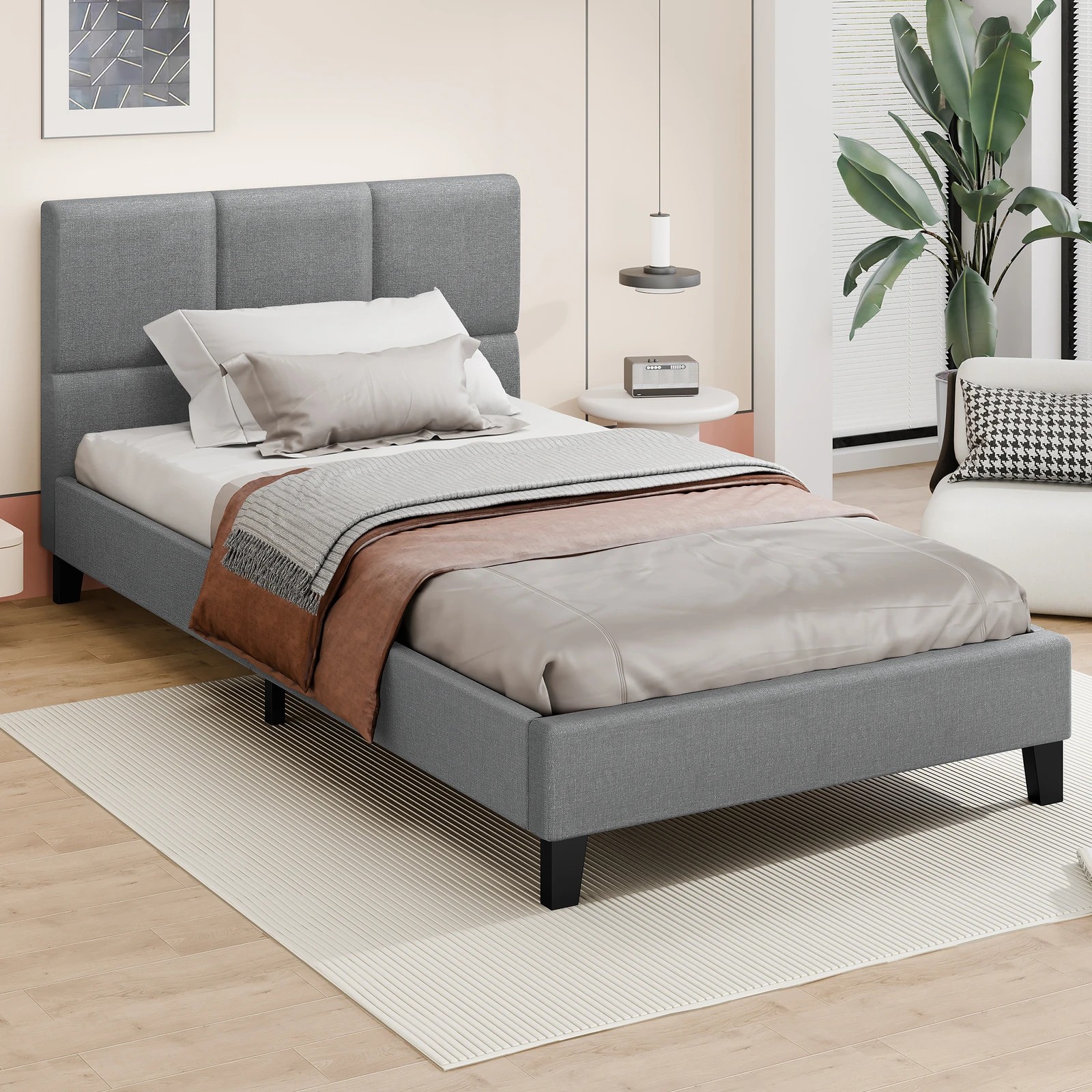 9 Alfordson Bed Frame Single Size Wooden Platform Mattress Base Fabric - Grey, 9 of 10