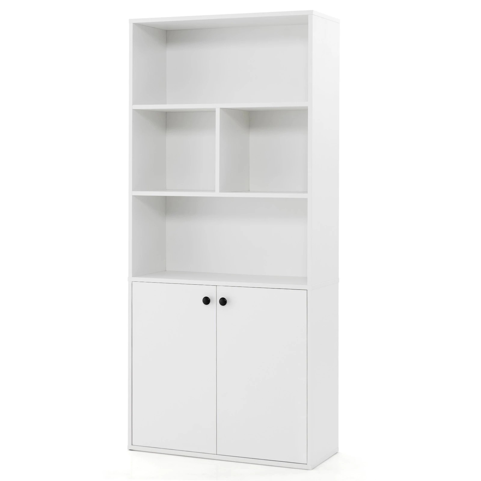 1 Costway Display Bookcase Cabinet 2 Door Tall Cupboard Adjustable Shelf Home Office - White, 1 of 4