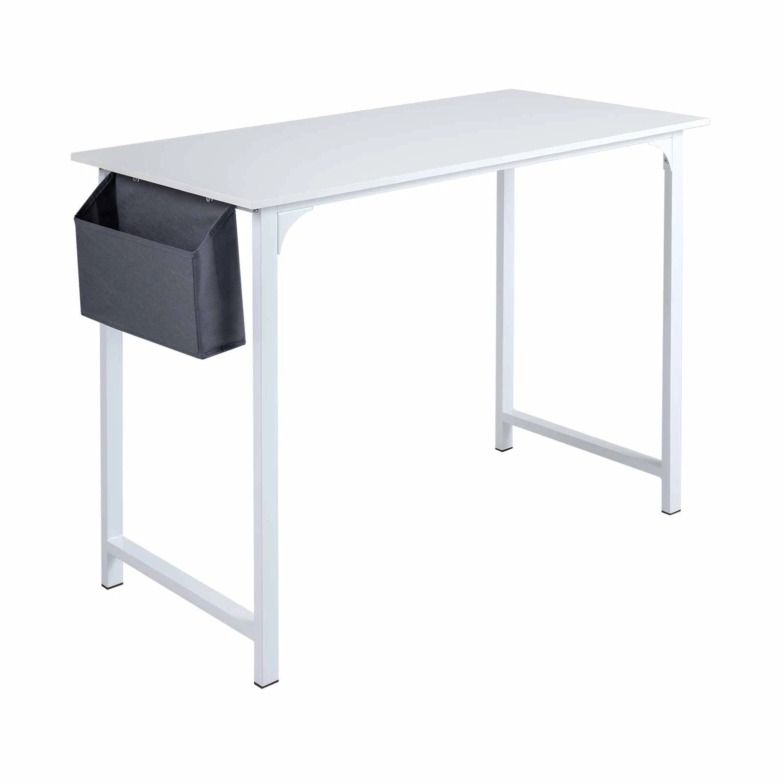 1 Costway Computer Desk Study Writing Table w/Storage Bag & Hanging Hook - White, 1 of 3