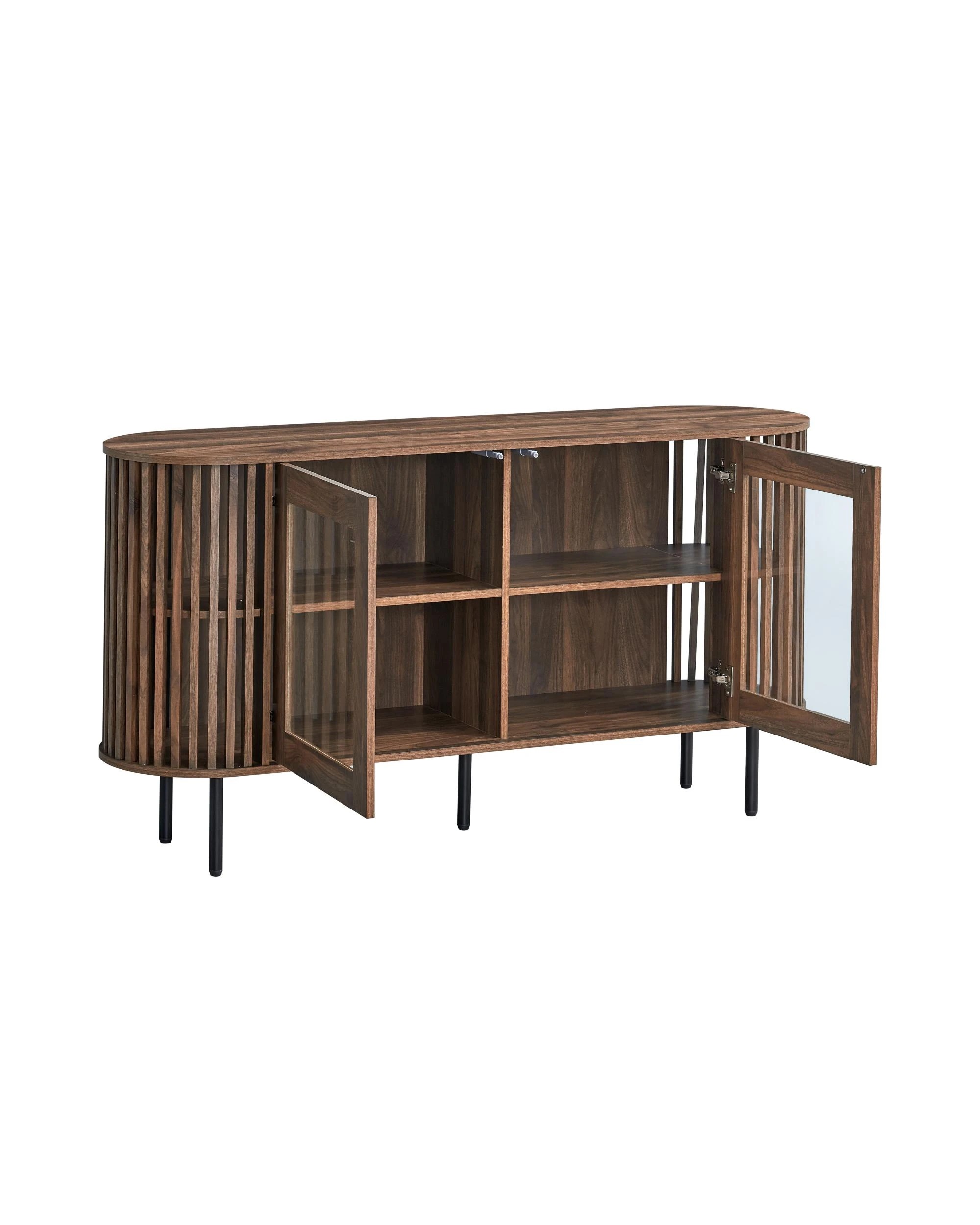 4 Kodu Buffet Unit Sideboard Credenza Cabinet 148cm 2 Doors Slat Walnut - Brown, 4 of 6