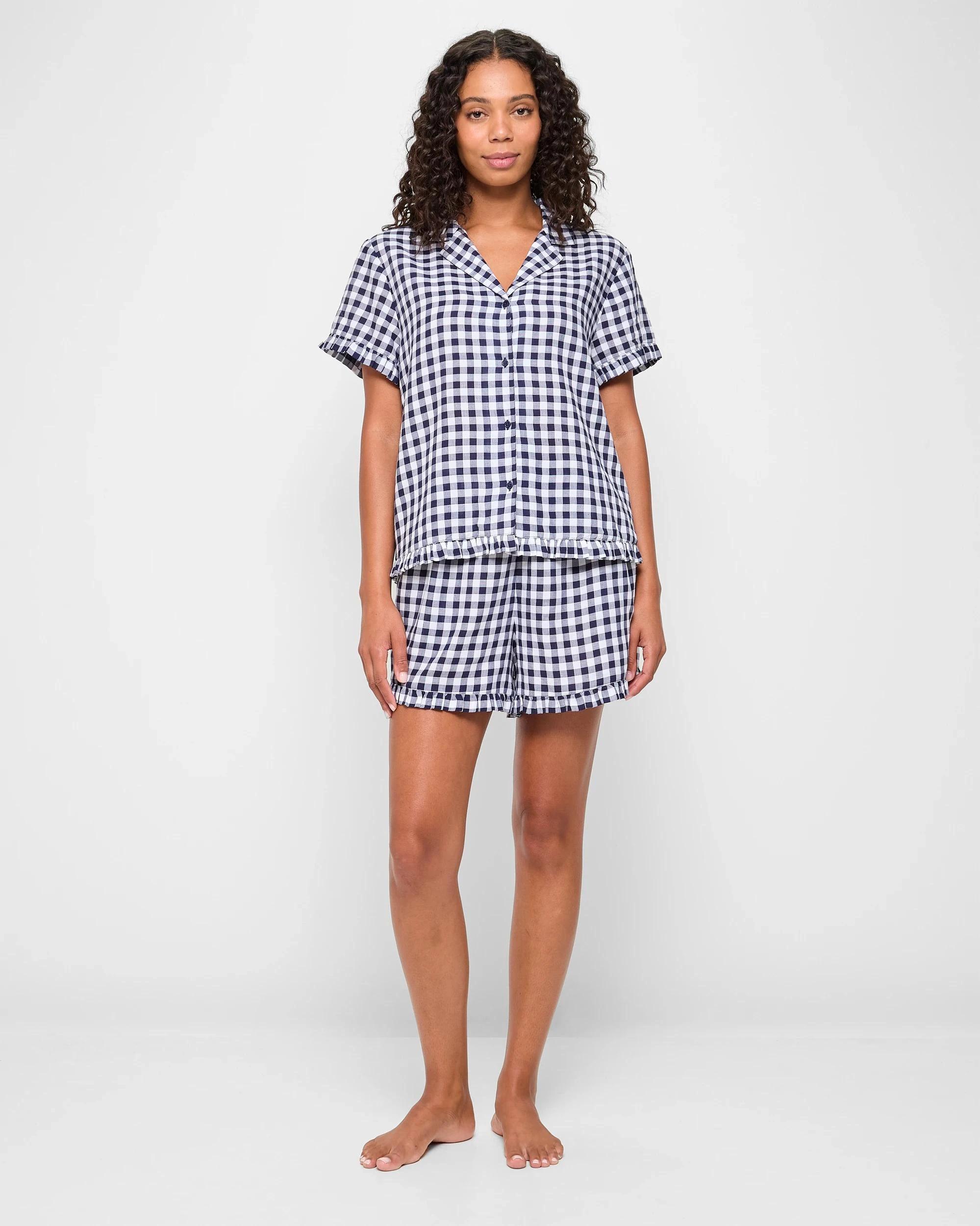 2 Target Woman Frill Pyjama Sleep Set NAVY GINGHAM, 2 of 5