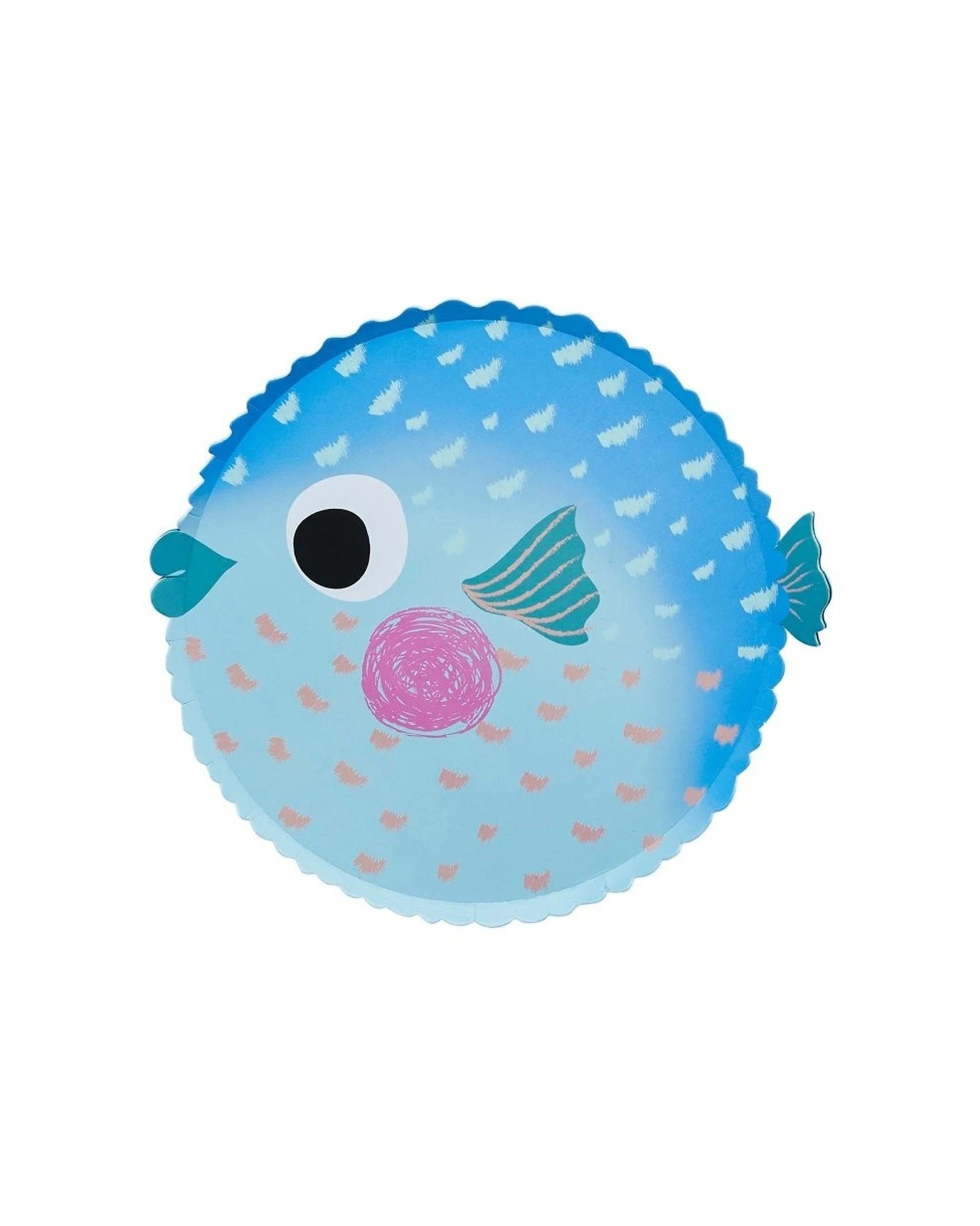 1 Anagram 8pc Whale Of A Time Puffer Fish Shaped Paper Plates Set Kids Party Tableware - Blue, 1 of 1