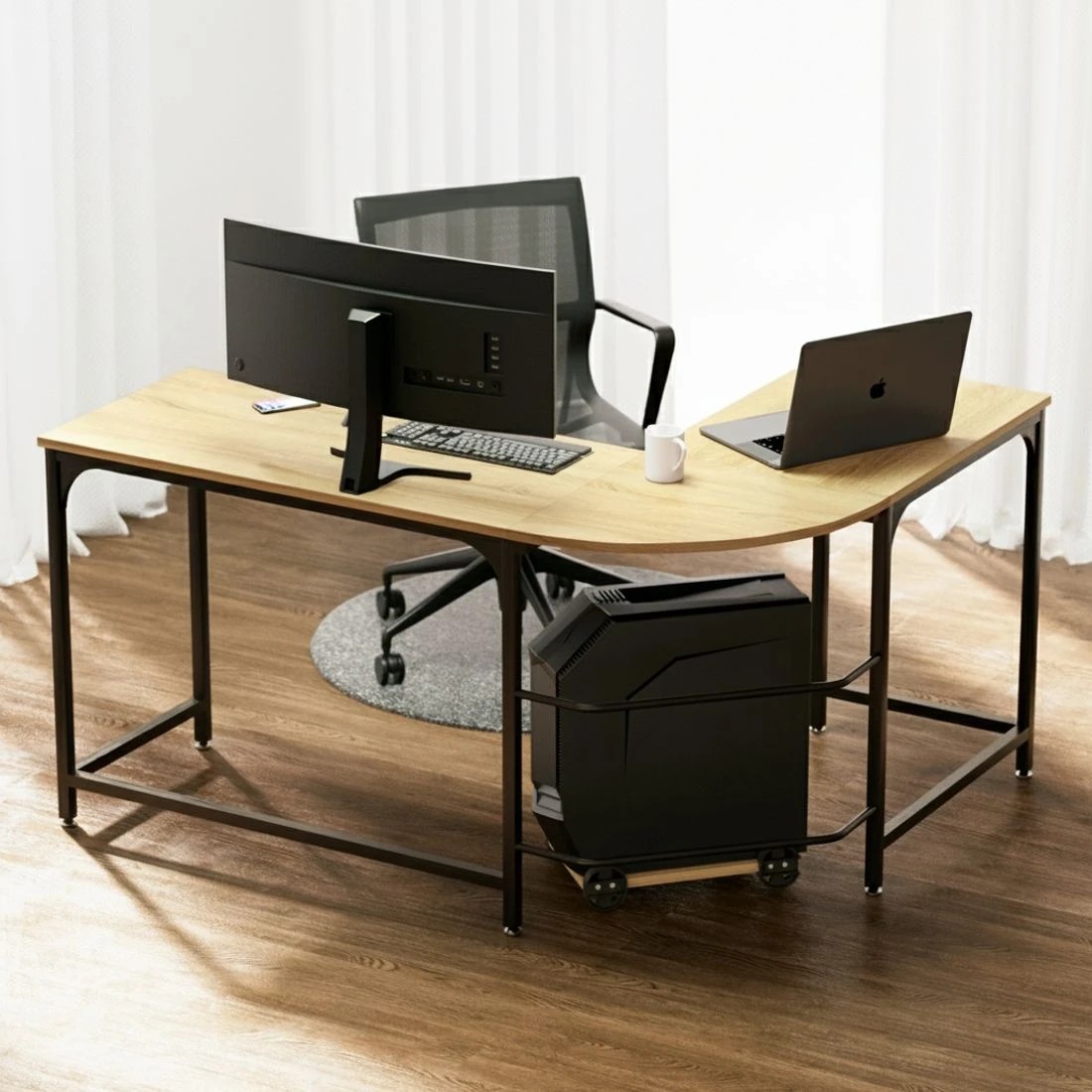 3 Artiss Computer Desk L-Shape CPU Stand Oak 147CM - Brown, 3 of 5