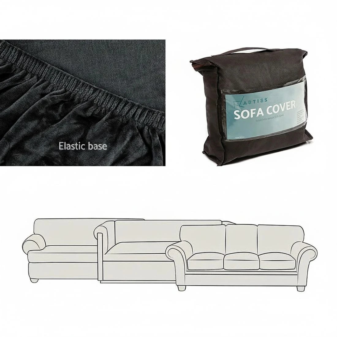 5 Artiss Sofa Cover Couch Covers 2 Seater Velvet - Black, 5 of 6