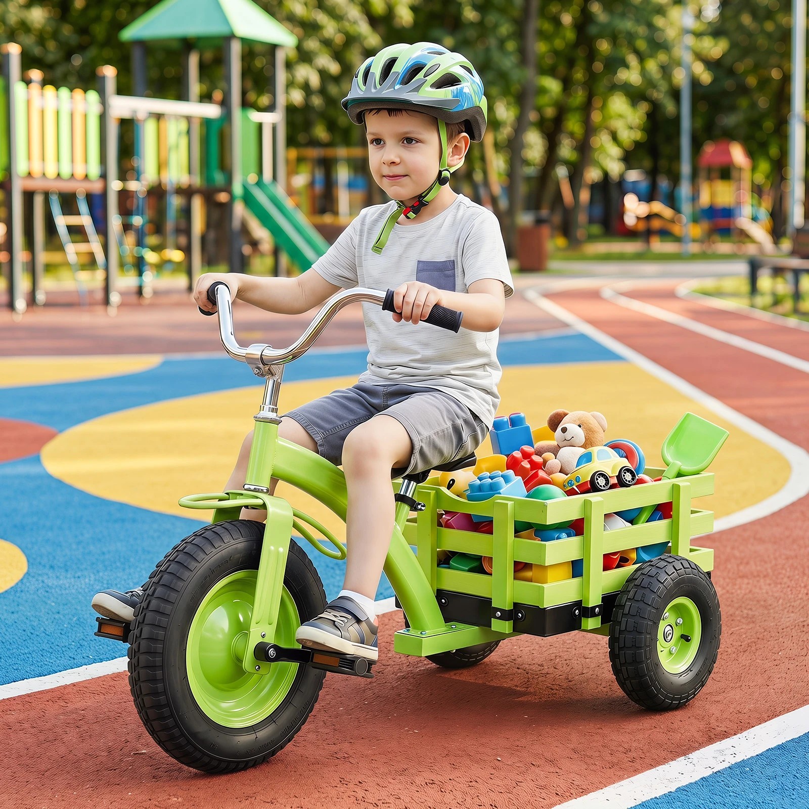 3 Costway Kid Tricycle Carbon Steel Toddler Bike Adjustable Ride on Toy w/Storage Basket - Green, 3 of 3