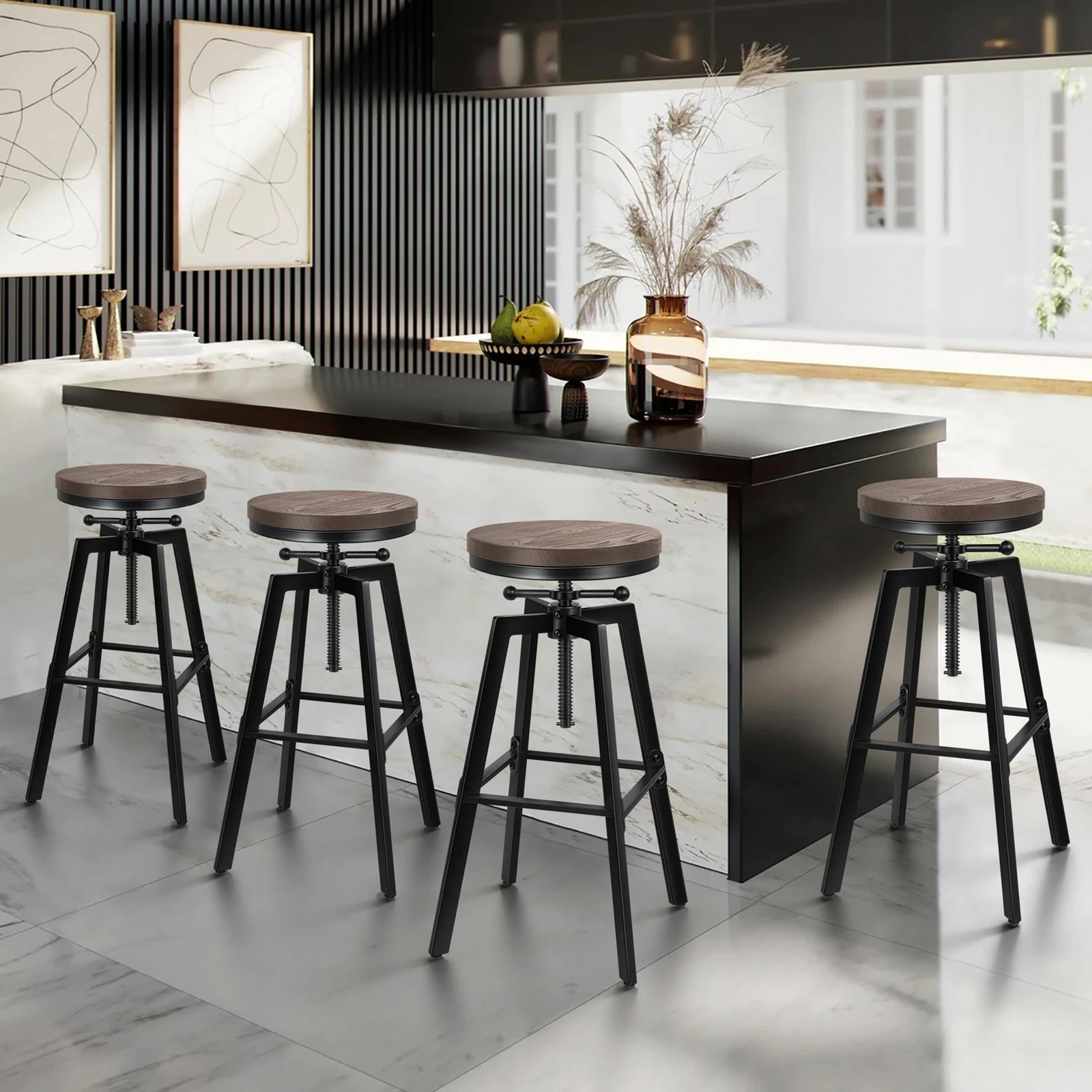 9 Alfordson 4x Bar Stool Retro Kitchen Vintage Chair Industrial Rustic Ezra - Black, 9 of 10