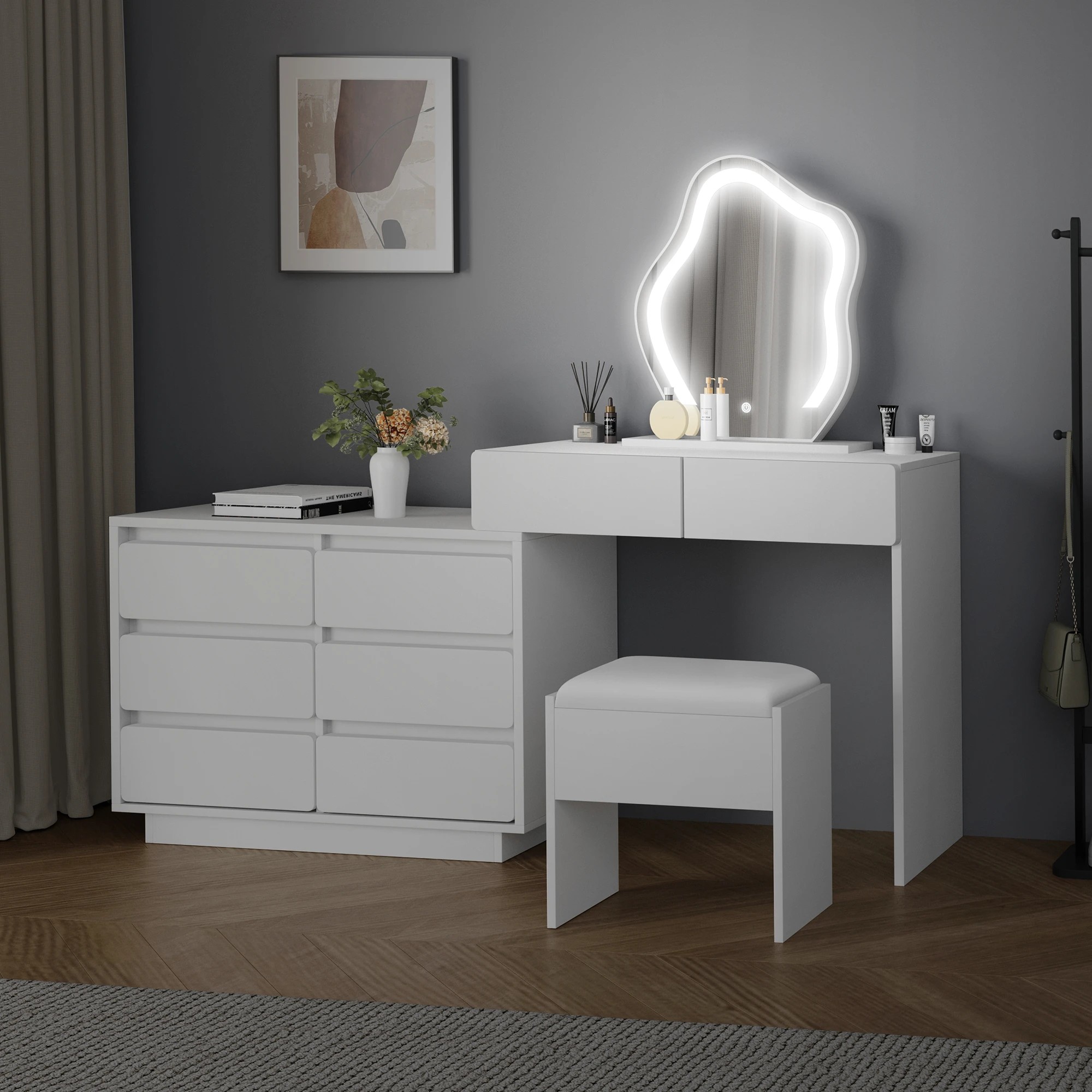 7 Alfordson Dressing Table Stool Set LED Drawers - White, 7 of 9