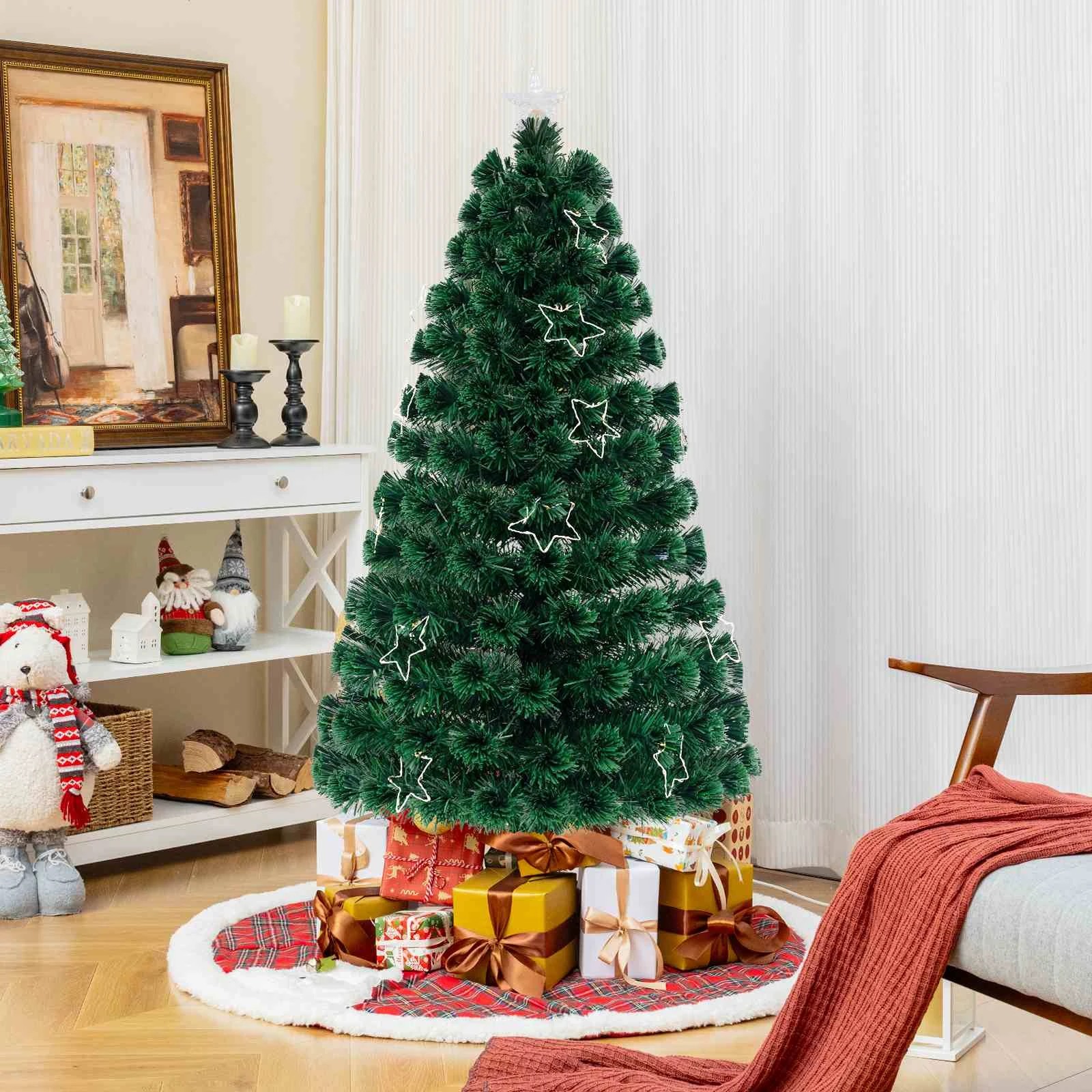 2 Costway 1.5M Optical Fiber Christmas Tree w/Star String Lights Pre-Lit Artificial Xmas Party Tree, 2 of 2