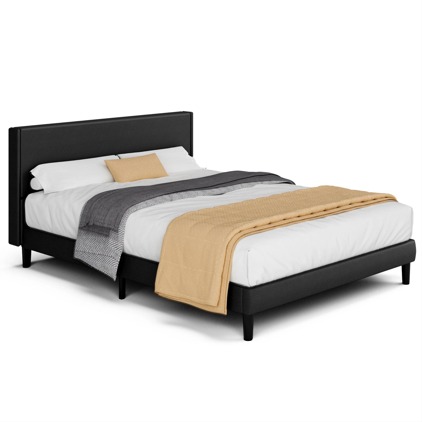 1 Advwin Bed Frame Queen Size Mattress Base Upholstered Platform - Black, 1 of 9