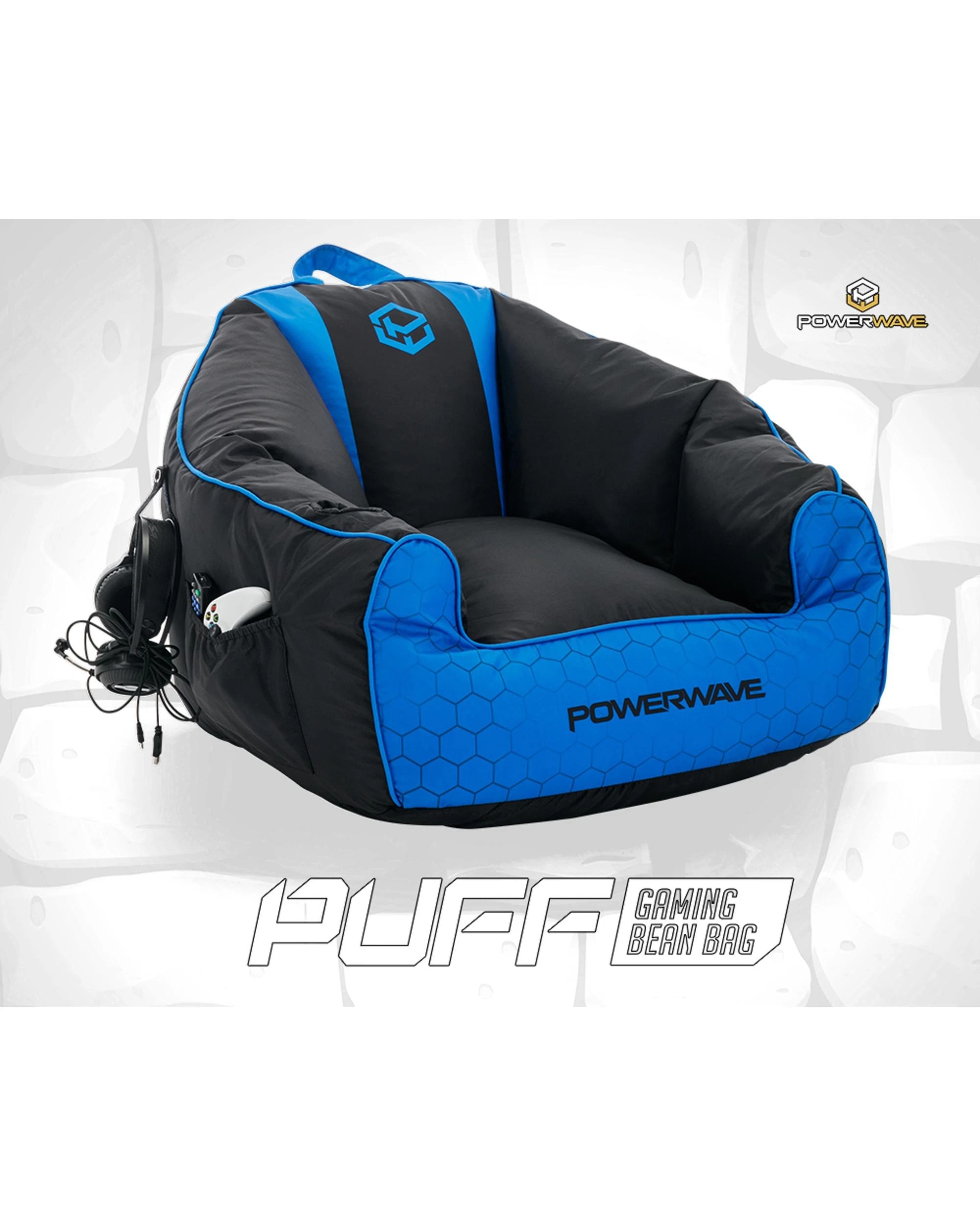 2 Powerwave PUFF Gaming Bean Bag Chair - Blue, 2 of 7